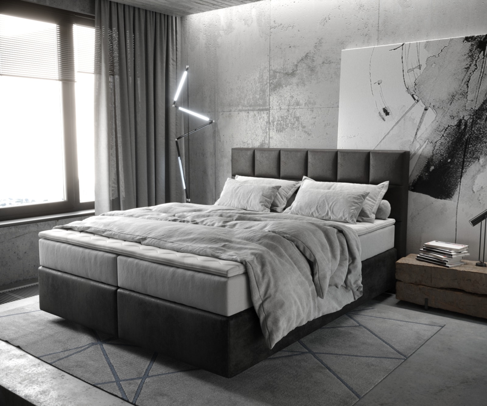 Boxspringbett Dream-Fine 160x200 cm Mikrofaser Anthrazit Vintage mit TFK Matratze und Visco Topper Boxspringbett Dream-Fine 160x200 cm Mikrofaser Anthrazit Vintage mit TFK Matratze und Visco Topper