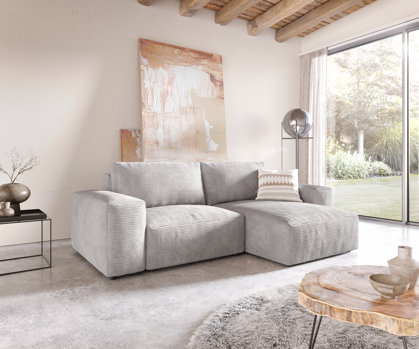 Ecksofa Lanzo L 260x160 cm Cord Silbergrau Recamiere variabel Ecksofa Lanzo L 260x160 cm Cord Silbergrau Recamiere variabel