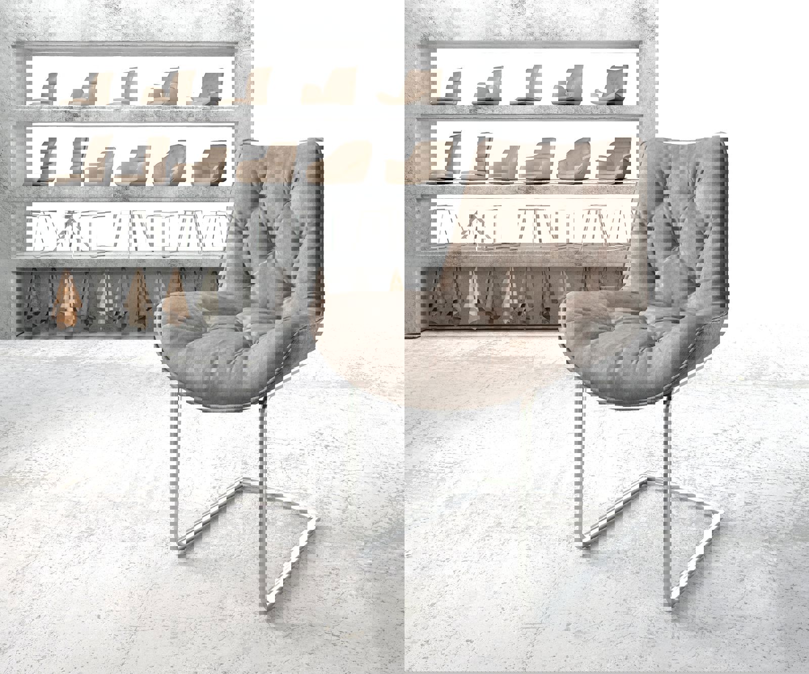 Freischwinger Taimi-Flex Mikrofaser Taupe Vintage Freischwinger rund Edelst günstig online kaufen