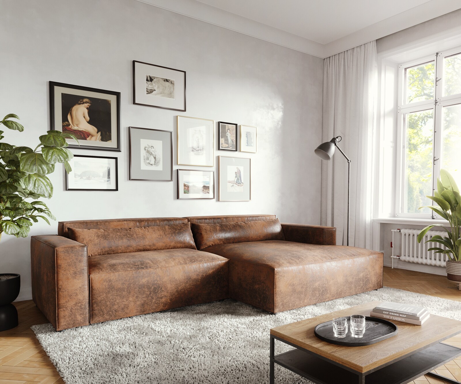 Eckcouch Brom 270x150 cm Lederimitat  Braun Recamiere rechts