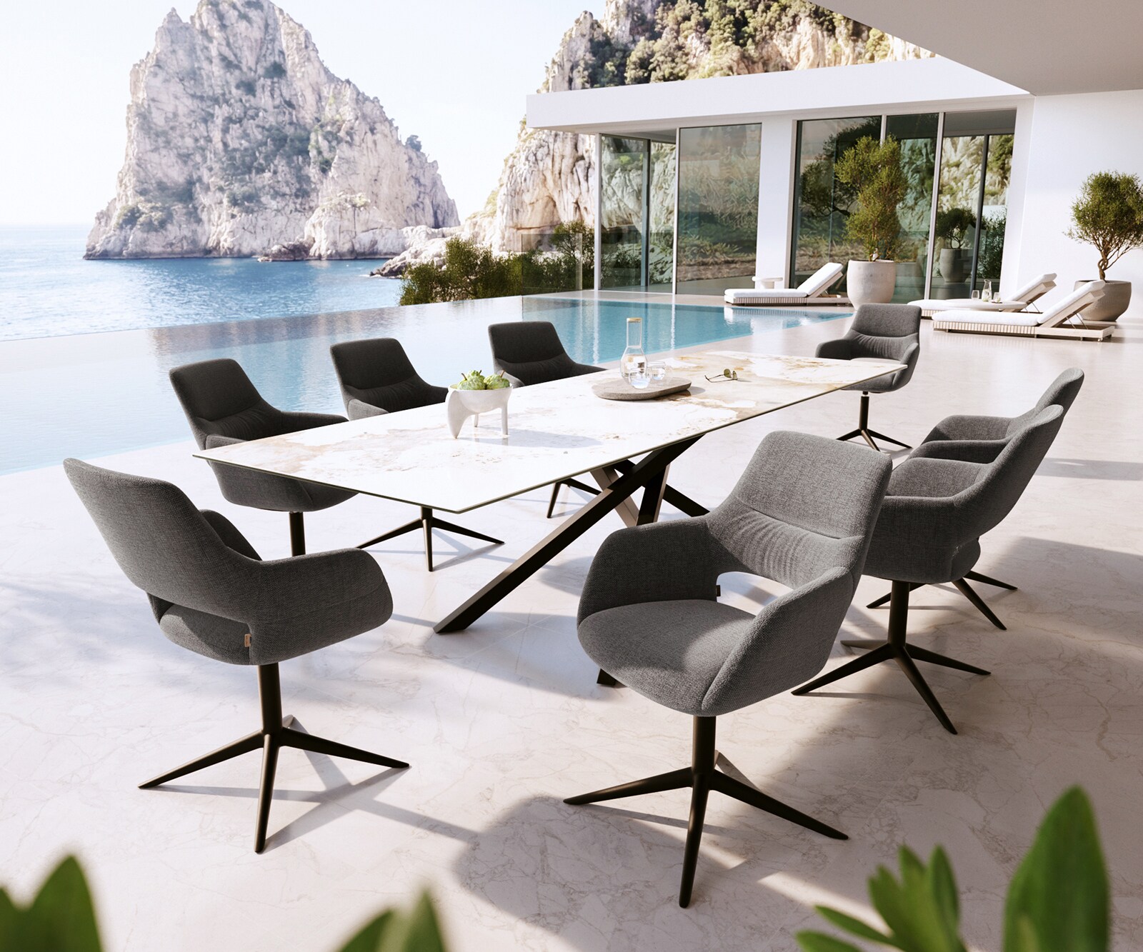 Outdoorstuhl Yago-Flex mit Armlehnen Strukturstoff Graphit Fußkreuz Schwarz 360° drehbar Wippfunktion 3