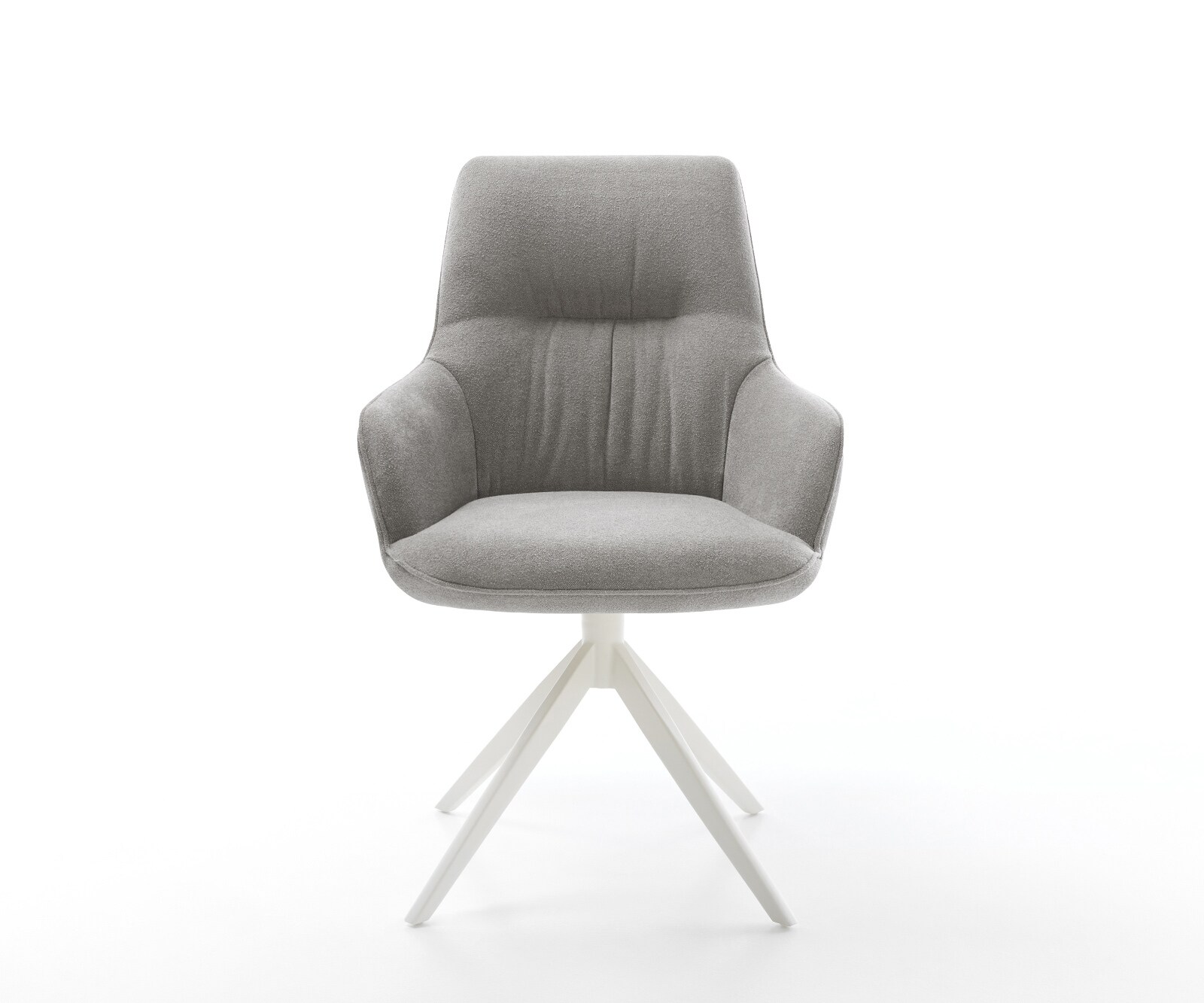 Drehstuhl Zelia-Flex mit Armlehnen Strukturstoff Soft Grau Kreuzgestell breit Weiß 360° drehbar Wippfunktion Taschenfederkern 1