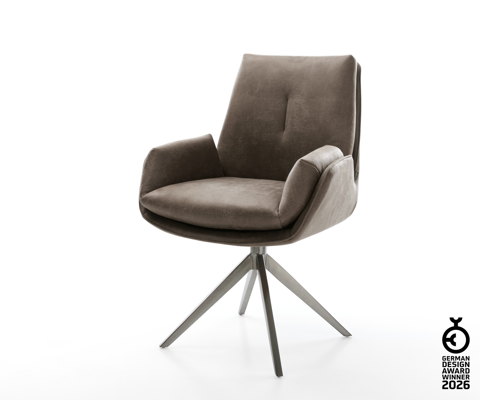 Drehstuhl Clea-Flex Mikrofaser Taupe Vintage Kreuzgestell breit Graphit 360° drehbar Wippfunktion