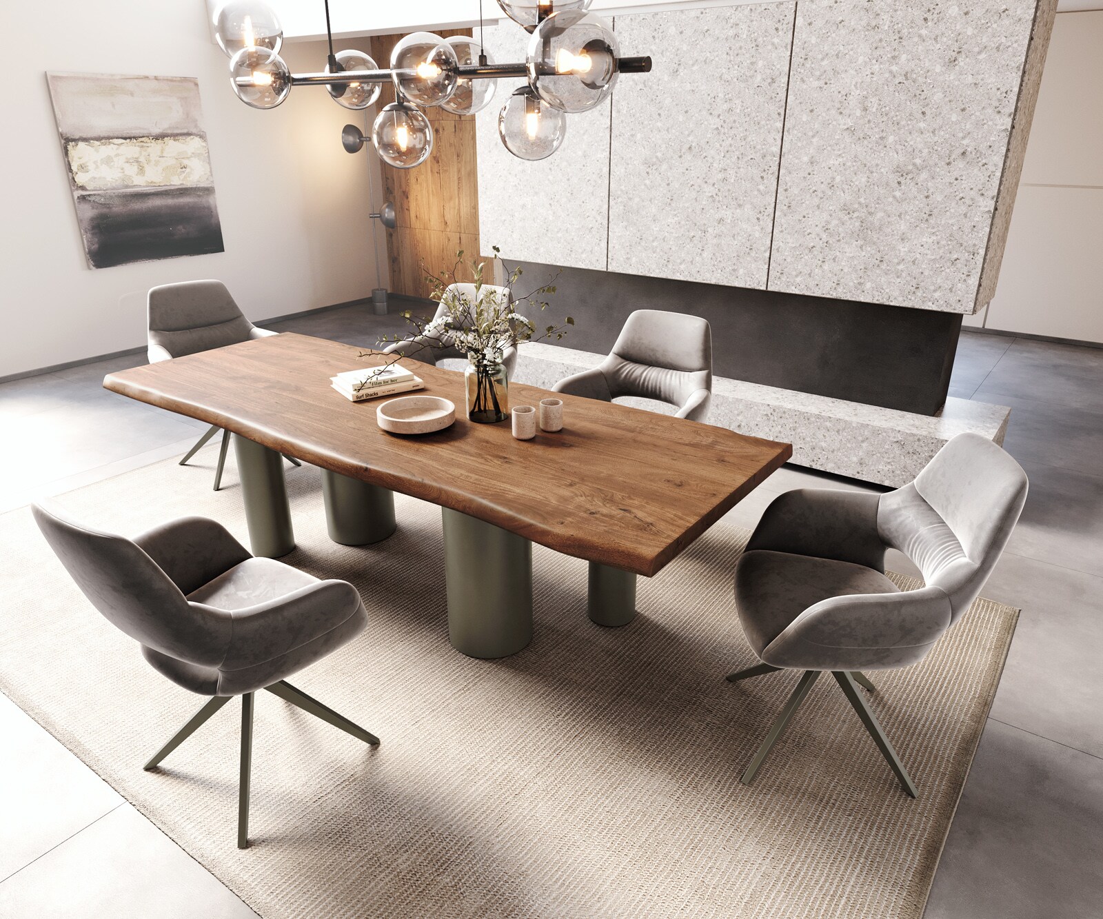 Esstisch Edge 260x100 XL Akazie Braun Pilier Metall Effektfinish Titan Live-Edge 4