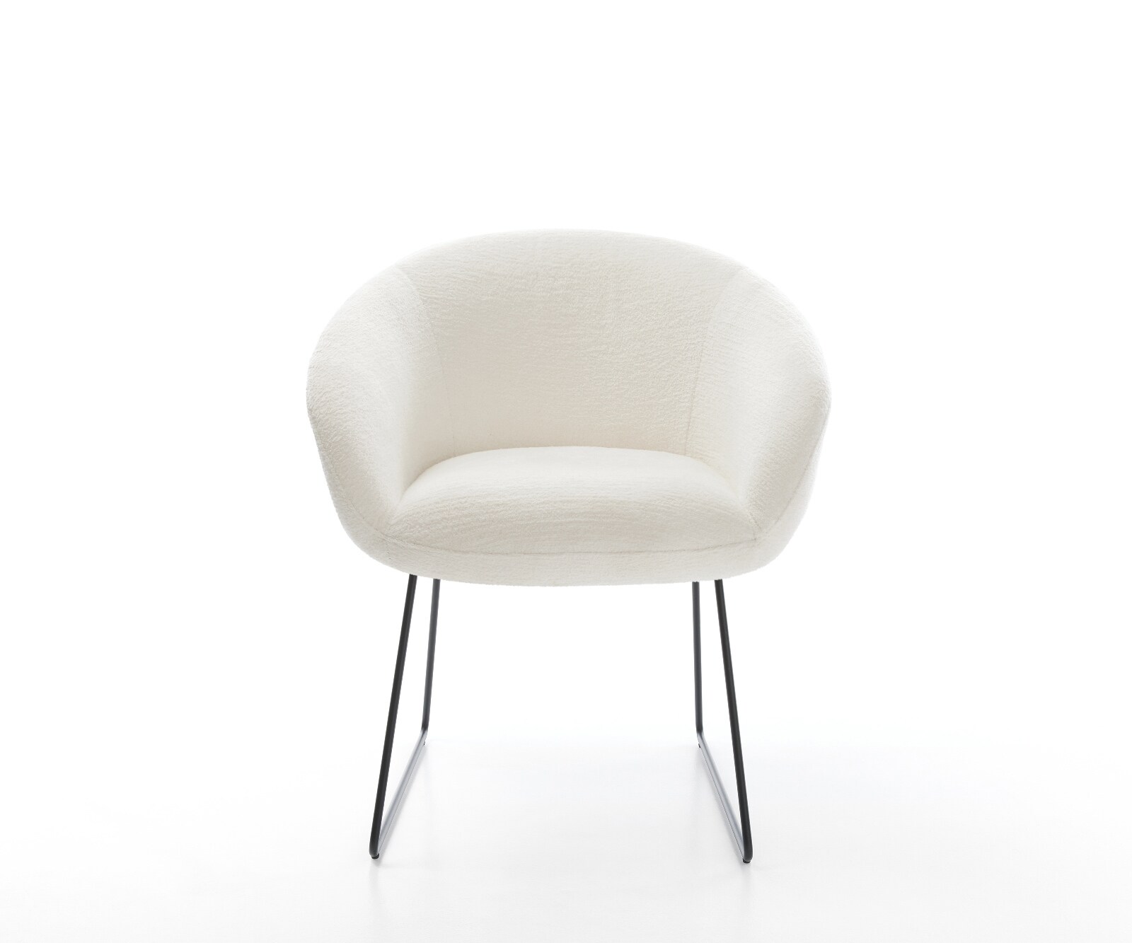 Esszimmerstuhl Vinka-Flex mit Armlehnen Bouclé Soft Beige Kufengestell Schwarz Taschenfederkern 2