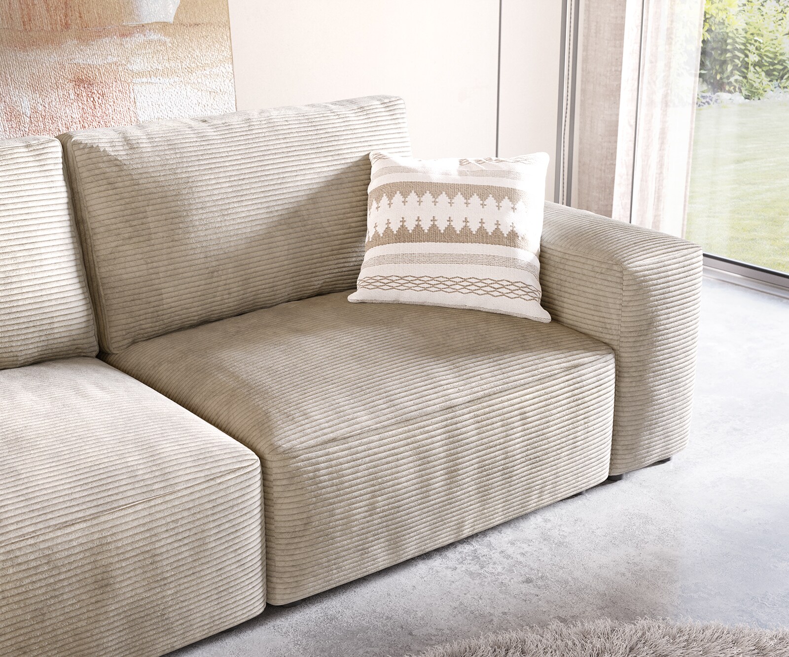 Big-Sofa Lanzo 230x95 cm Cord Beige mit Hocker 5