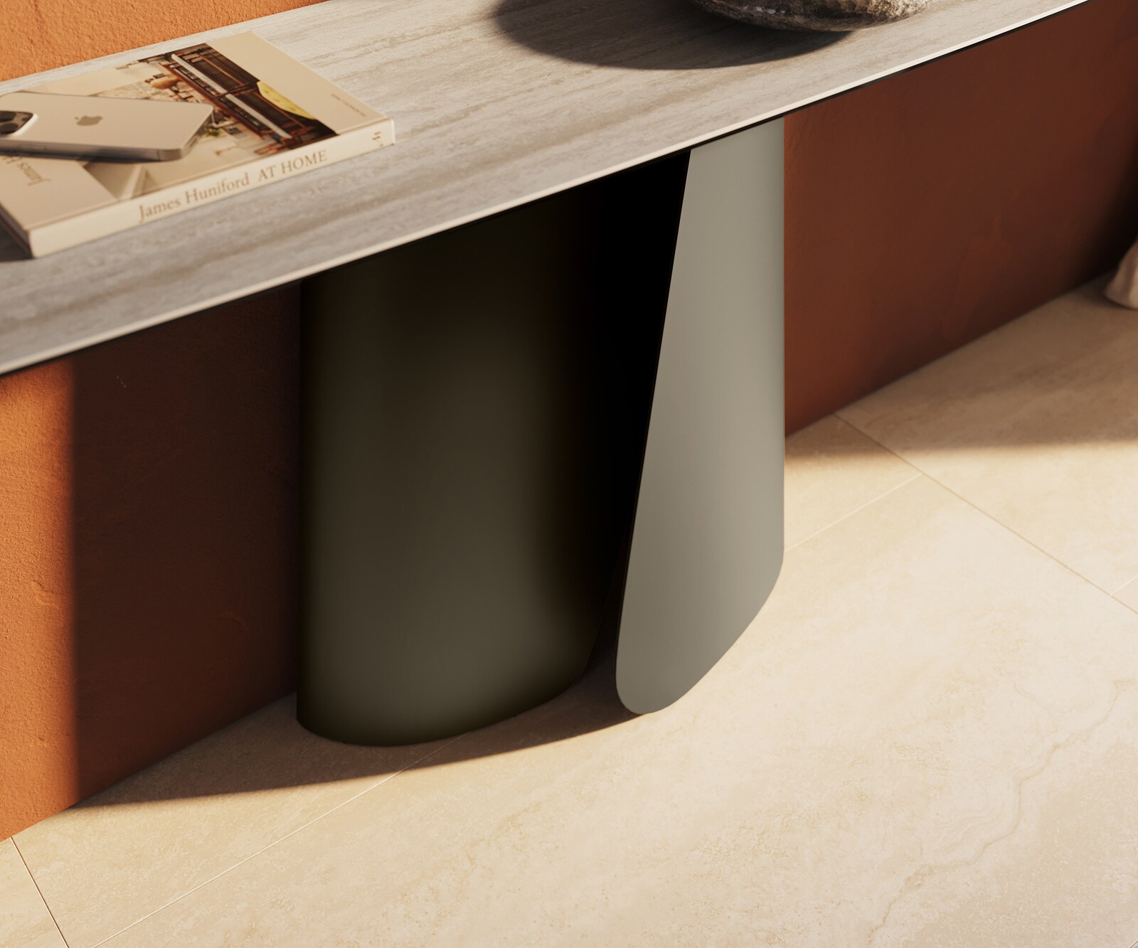 Konsolentisch Edge Boot 180x40 cm Keramik Laminam® Travertino Bianco Creme-Weiß Livos Metall Effektfinish Titan 5