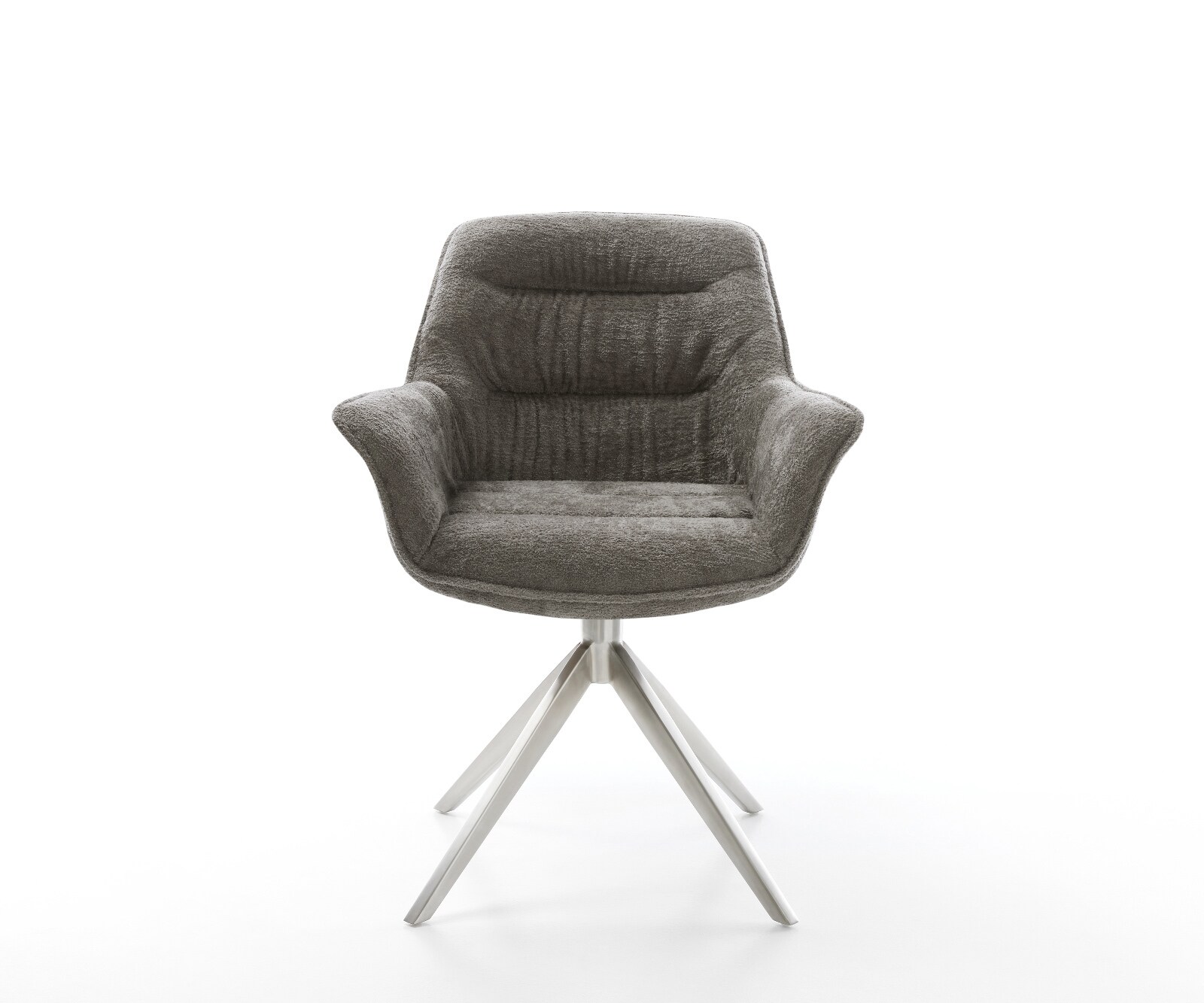 Drehstuhl Kaira-Flex Bouclé Soft Schlamm Kreuzgestell breit Edelstahl 360° drehbar Wippfunktion 1