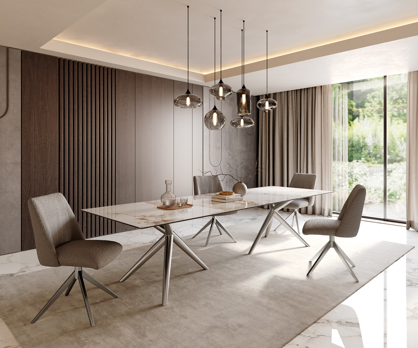 Esstisch Edge 300x100 Keramik Minas Melange Weiß-Beige Estelar rund Edelstahl 6