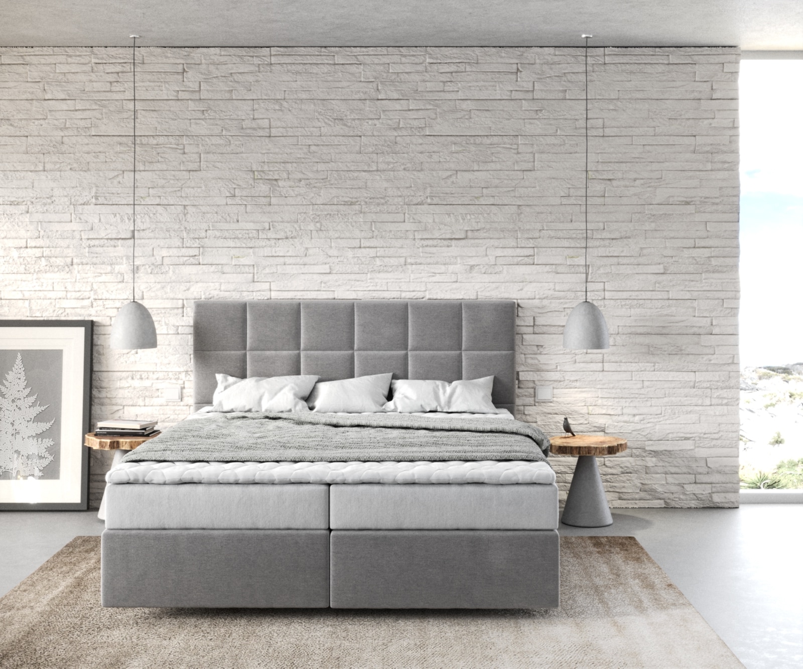 Boxspringbett Dream-Fine 160x200 cm Mikrofaser Grau mit Matratze und Topper 1 Boxspringbett Dream-Fine 160x200 cm Mikrofaser Grau mit Matratze und Topper 1