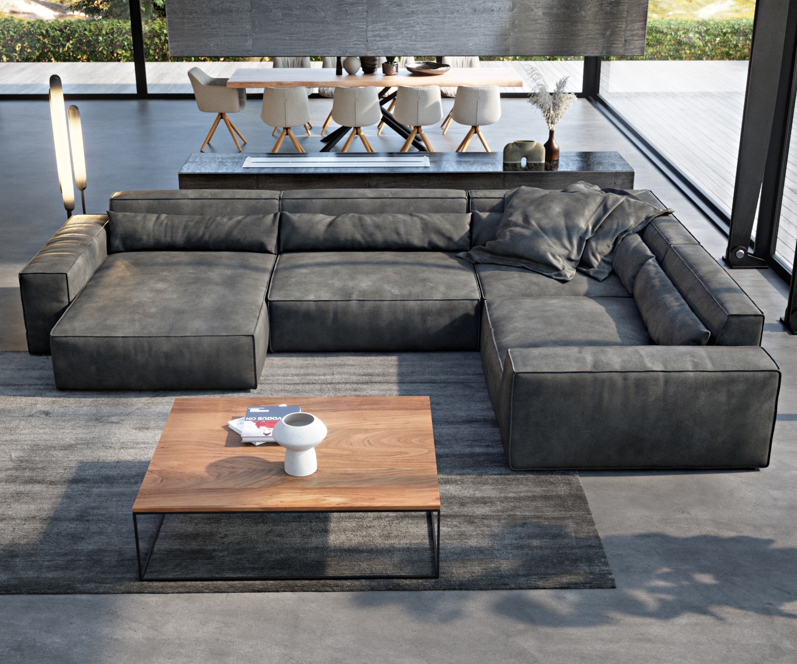 Wohnlandschaft Sirpio XL 360x260 cm Lederimitat Vintage Anthrazit Recamiere variabel 1 Wohnlandschaft Sirpio XL 360x260 cm Lederimitat Vintage Anthrazit Recamiere variabel 1