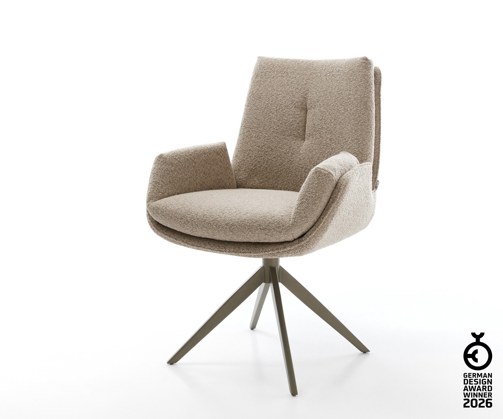 Drehstuhl Clea-Flex Bouclé Schlamm Kreuzgestell breit Effektfinish Titan 360° drehbar Wippfunktion 1