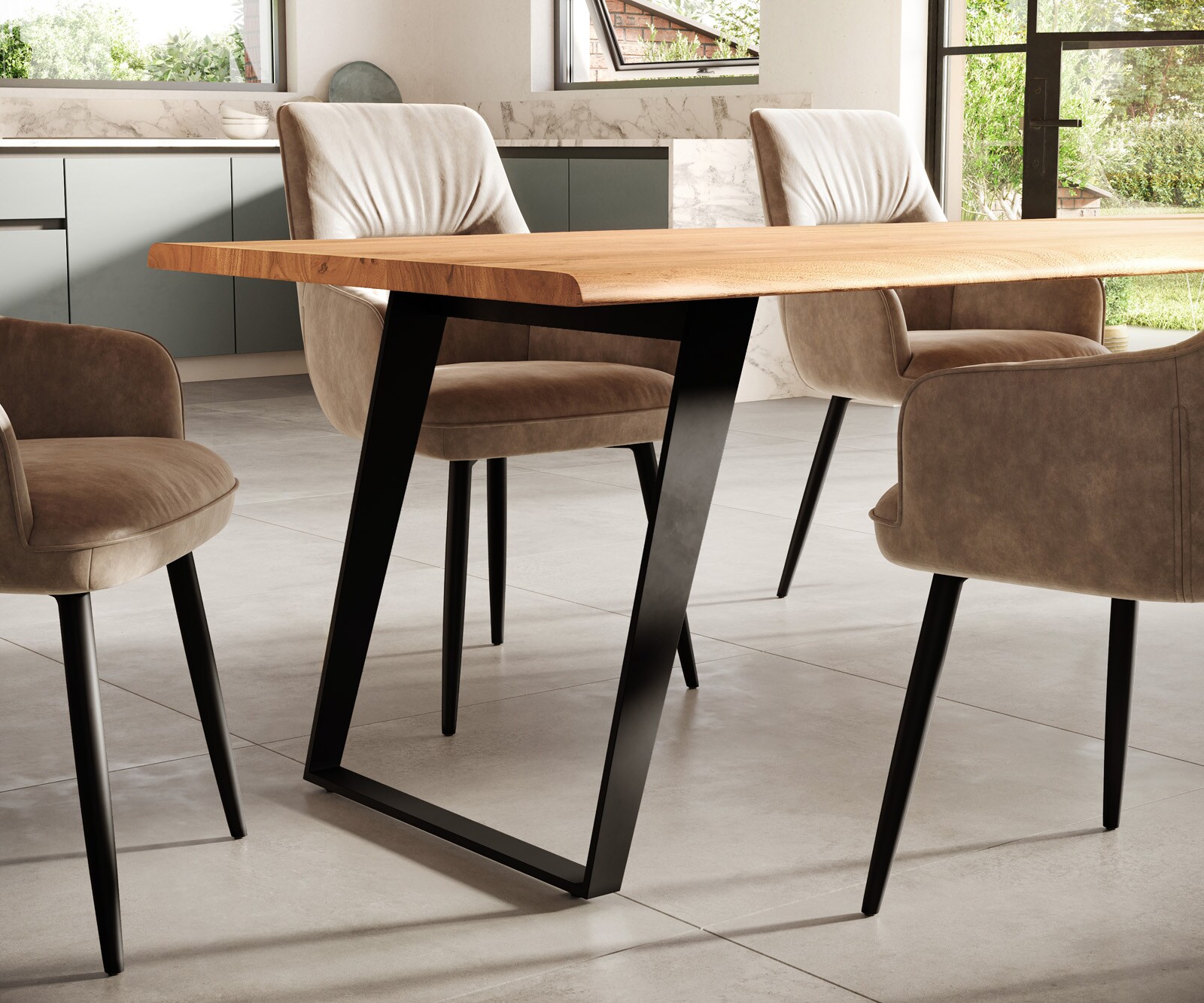 Esstisch Edge 300x100 XL Akazie Natur Metall Schräg Live-Edge 5
