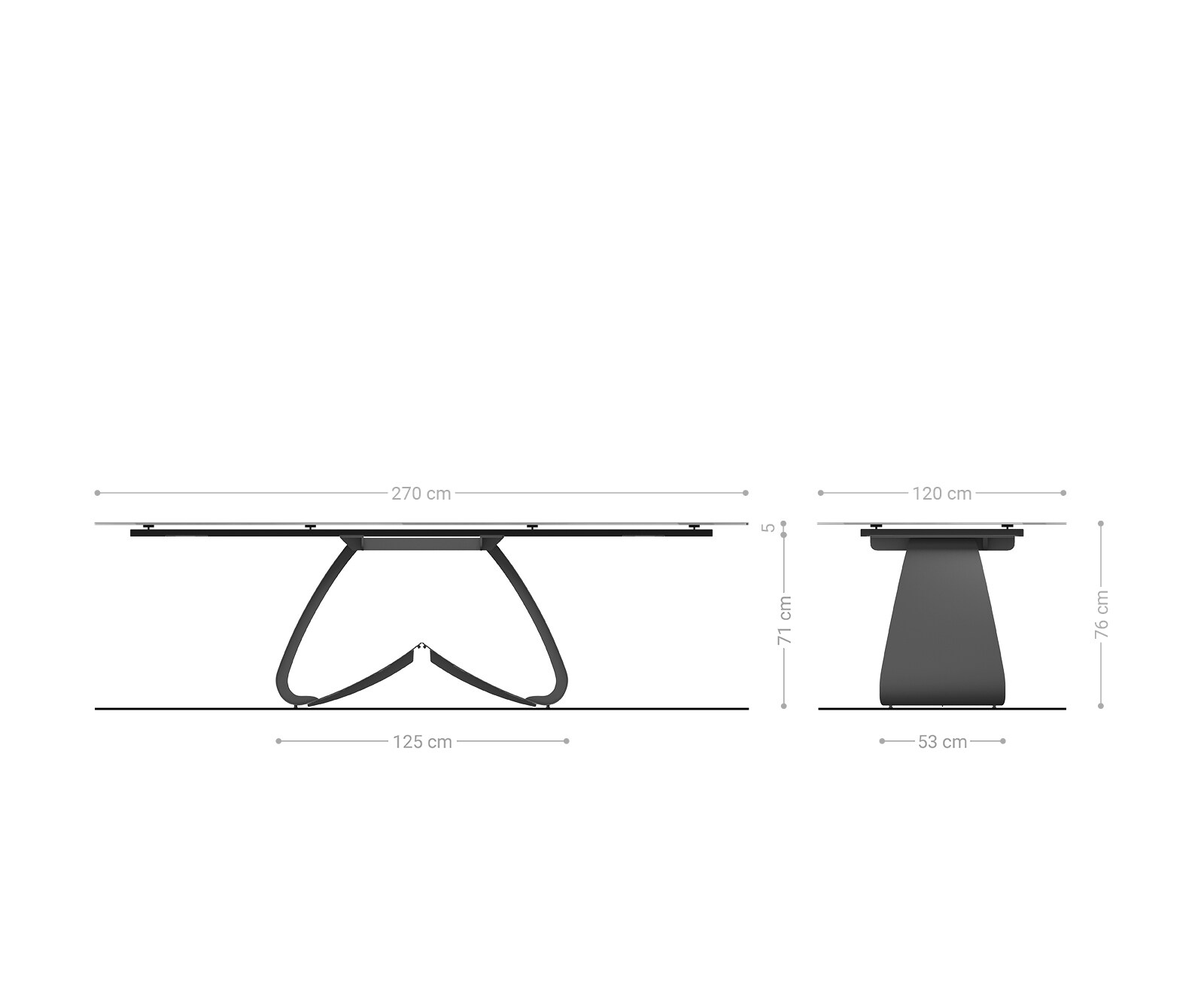 Esstisch Edge Boot 270x120 cm Keramik Iris FMG Onice Grigio W-Gestell Metall Schwarz 8