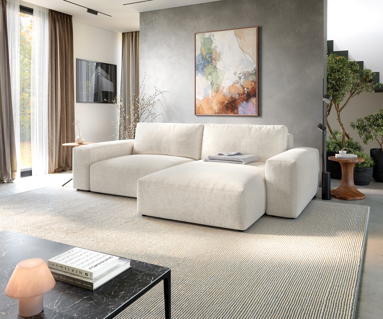 Ecksofa Lanzo XL 270x180 cm Strukturstoff Soft Beige Recamiere variabel