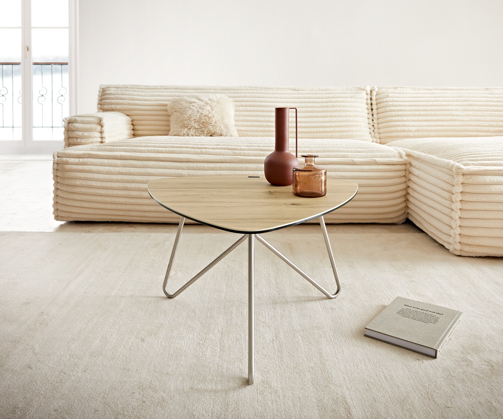 Couchtisch Ekrem 65x65 cm Keramik Laminam® Sabbia Eichefarbig Hairpin rund Edelstahl 3