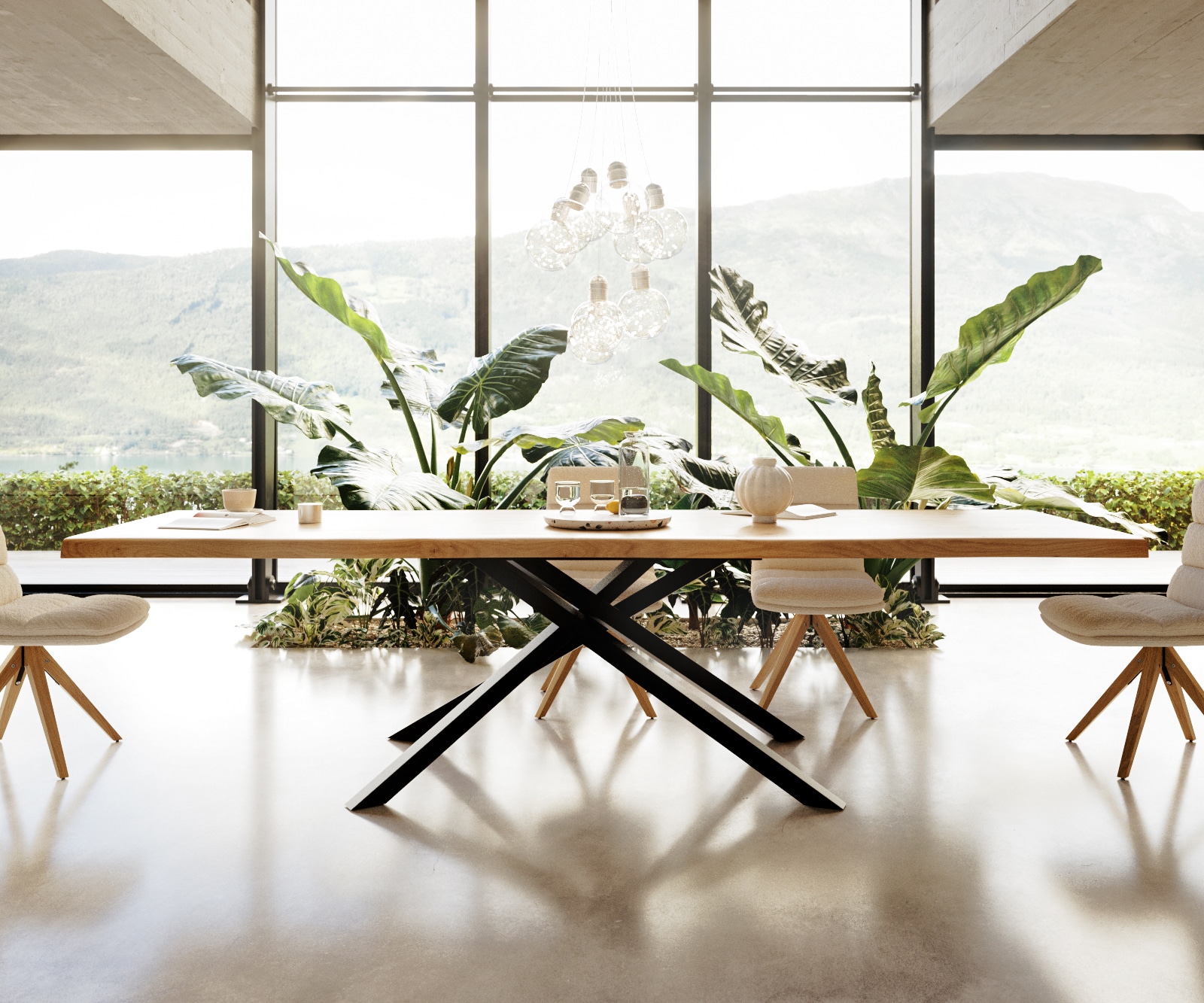 Esstisch Edge 300x100 Eiche Natur Kreuzgestell Rechteck Schwarz Live-Edge 4