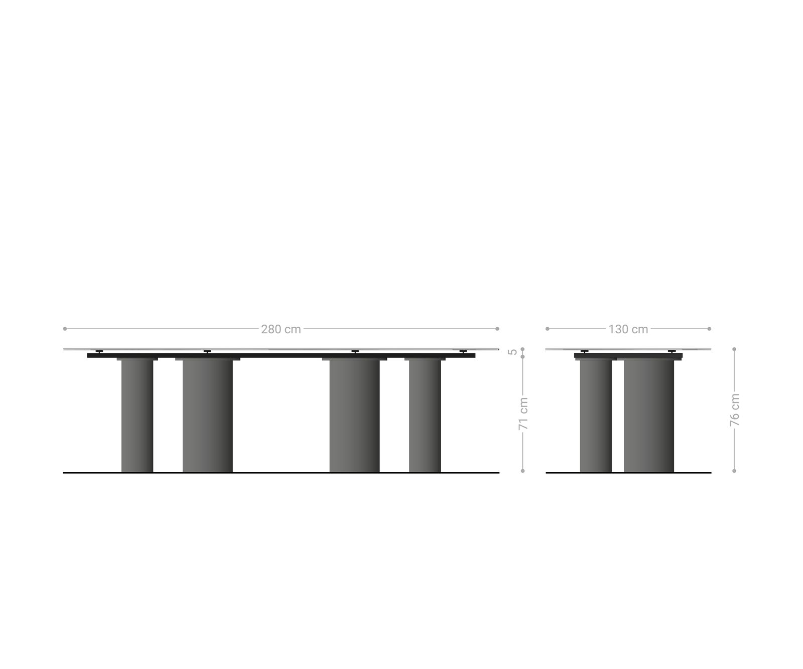 Esstisch Edge Oval 280x130 Keramik Minas Melange Weiß-Beige Pilier Metall Effektfinish Titan 8