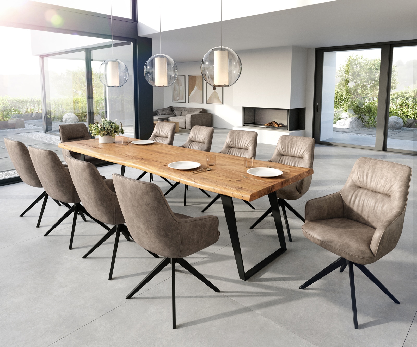 Esszimmerstuhl Zelia-Flex mit Armlehnen Mikrofaser Taupe Vintage Kreuzgestell breit Schwarz Taschenfederkern 4