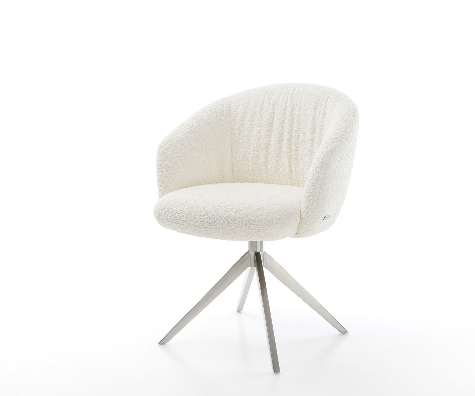 Drehstuhl Caja-Flex mit Armlehnen Bouclé Weiß Kreuzgestell breit Edelstahl günstig online kaufen