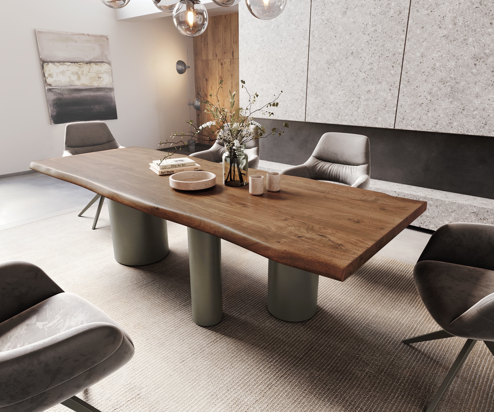 Esstisch Edge 260x100 XL Akazie Braun Troa Metall Effektfinish Titan Live-Edge