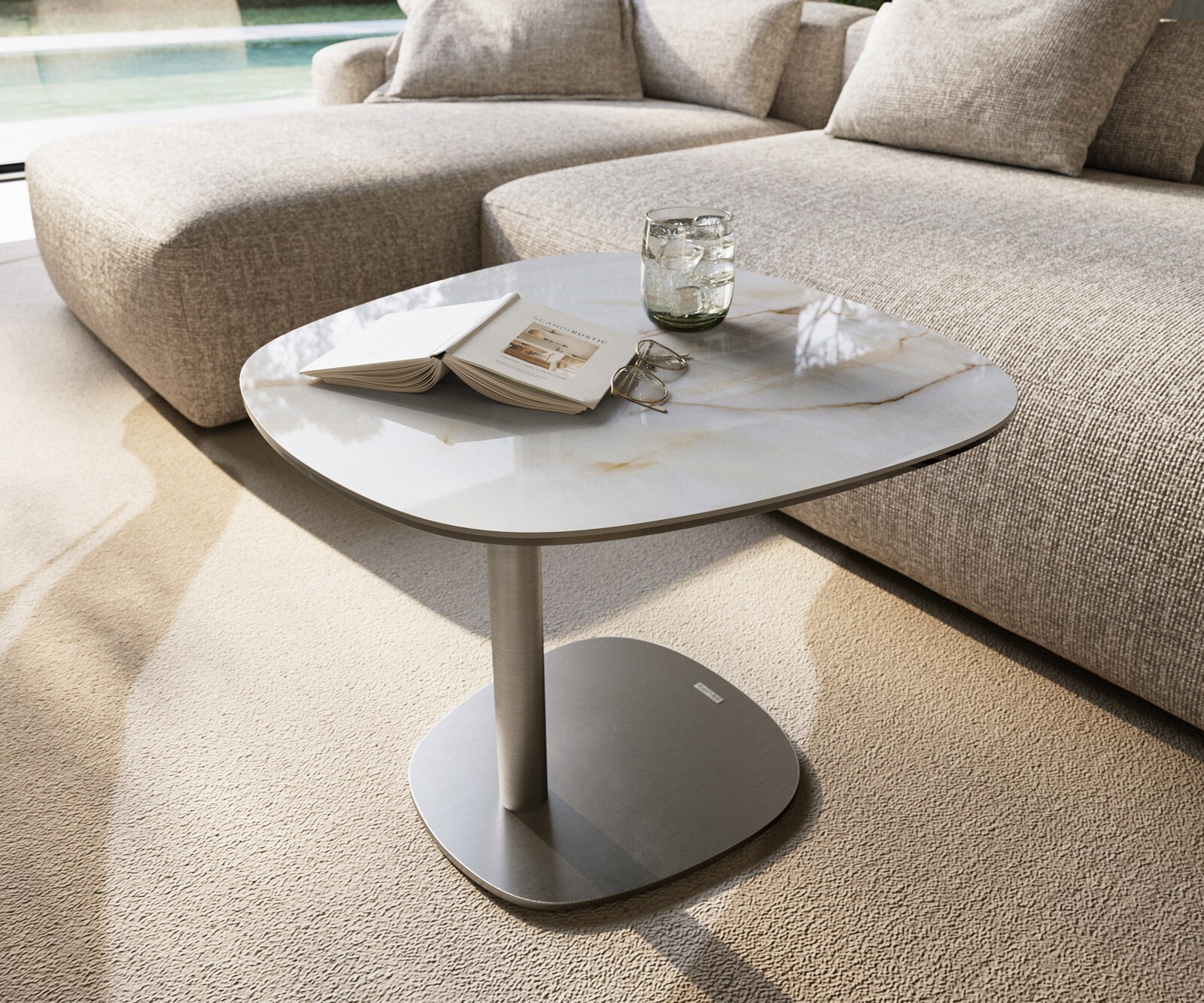 Beistelltisch Edge Boot 60x60 cm Keramik Onyx Pearl Eleny Edelstahl gebürstet 7