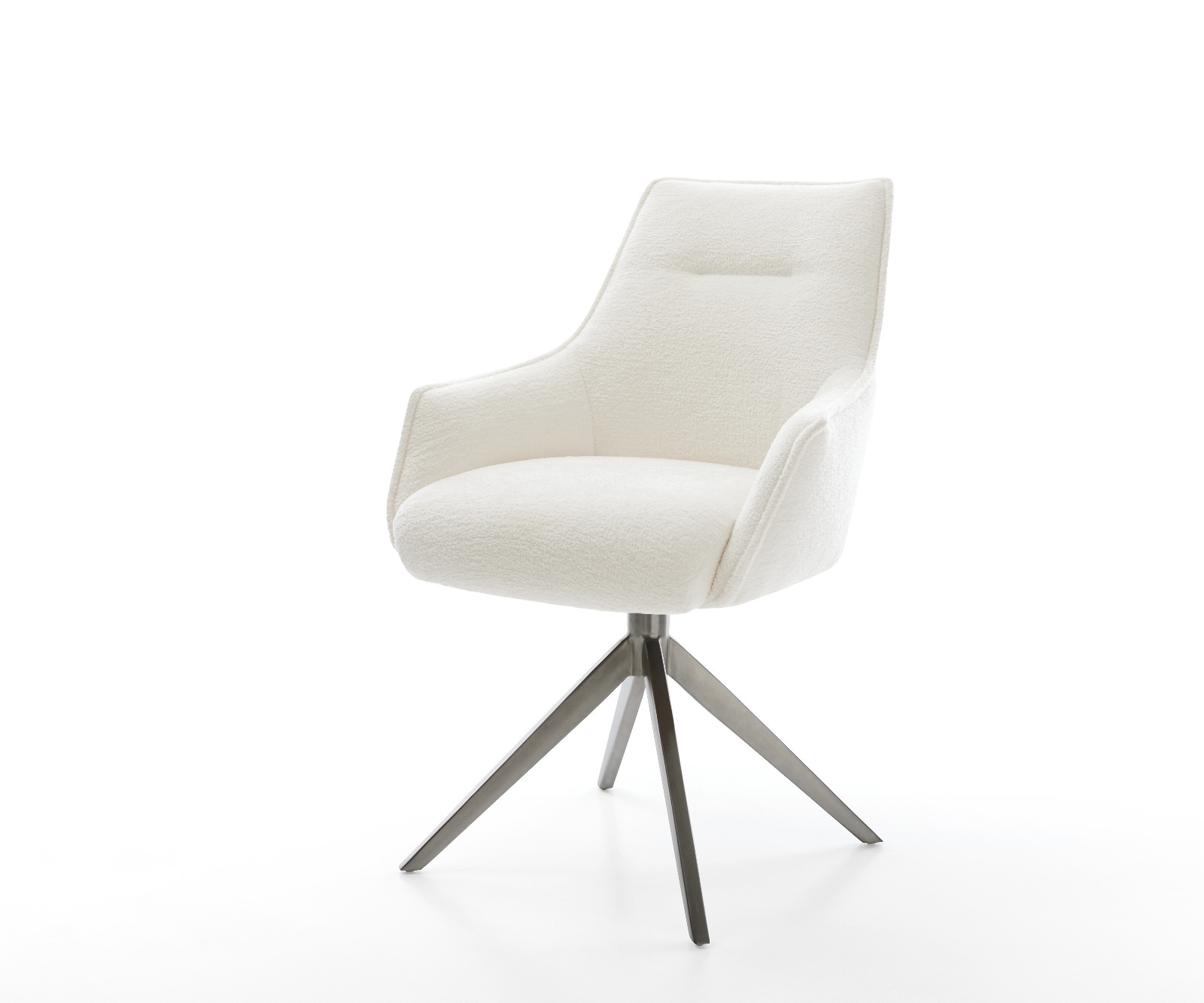 Drehstuhl Alja-Flex mit Armlehnen Bouclé Soft Beige Kreuzgestell breit Graphit 360° drehbar Wippfunktion Taschenfederkern