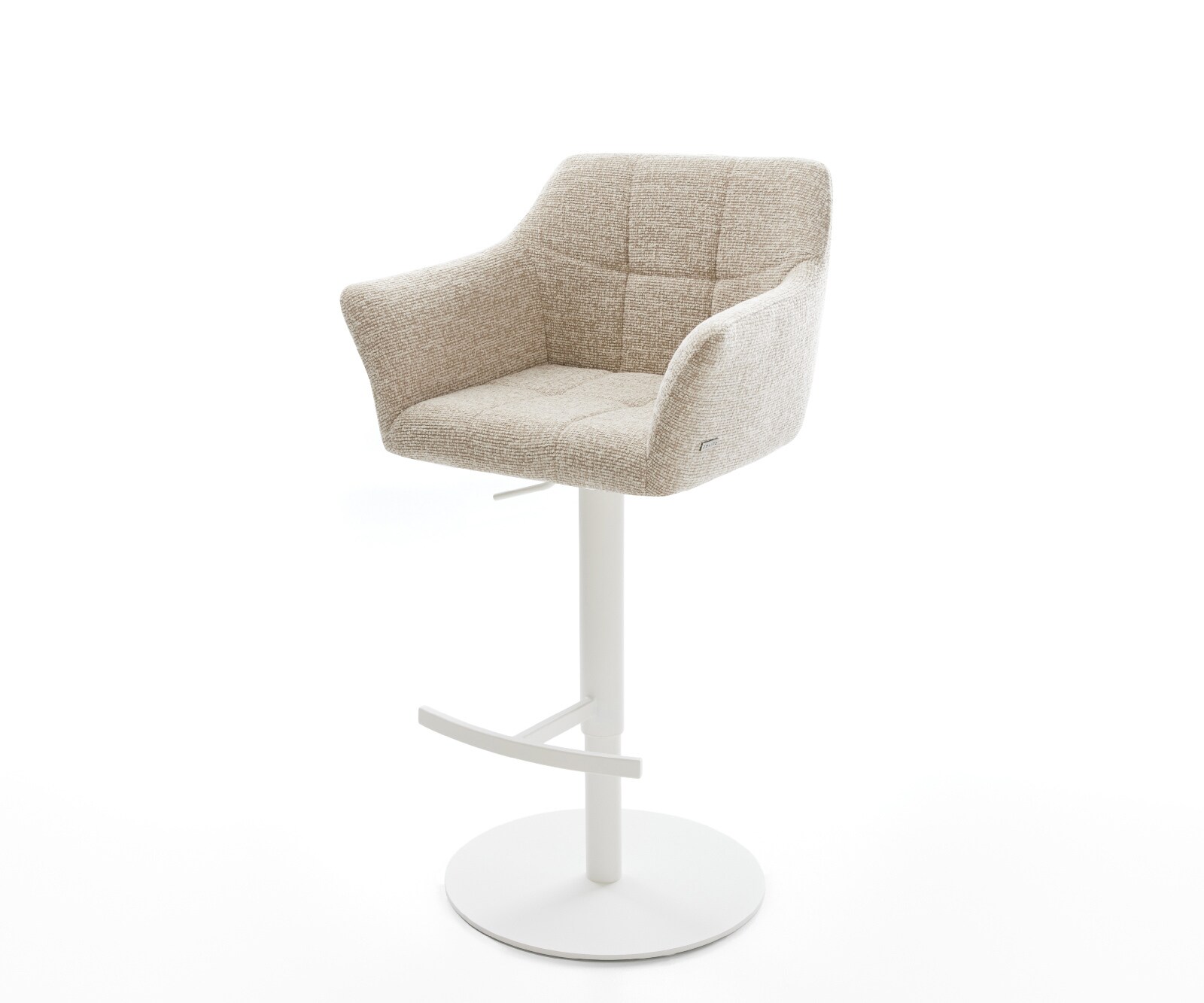 Barstuhl Yulo-Flex Webstoff Soft Beige Drehfuß höhenverstellbar Metall Weiß 1