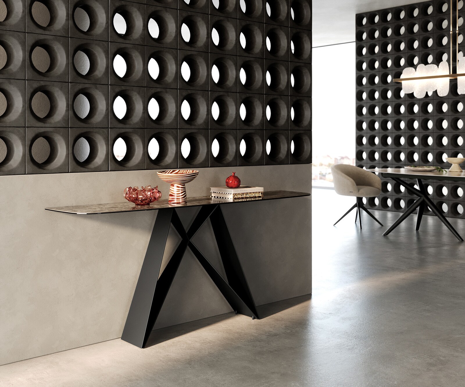 Konsolentisch Edge Boot 180x40 cm Keramik Emperador Extra Lucidato Dunkelbraun Velio Metall Schwarz 6
