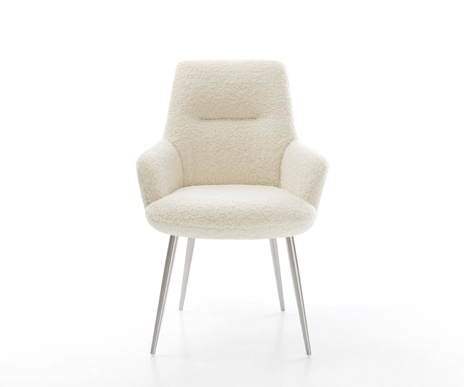 Esszimmerstuhl Zelia-Flex mit Armlehnen Teddystoff Beige 4-Fuß konisch Edelstahl Taschenfederkern 2