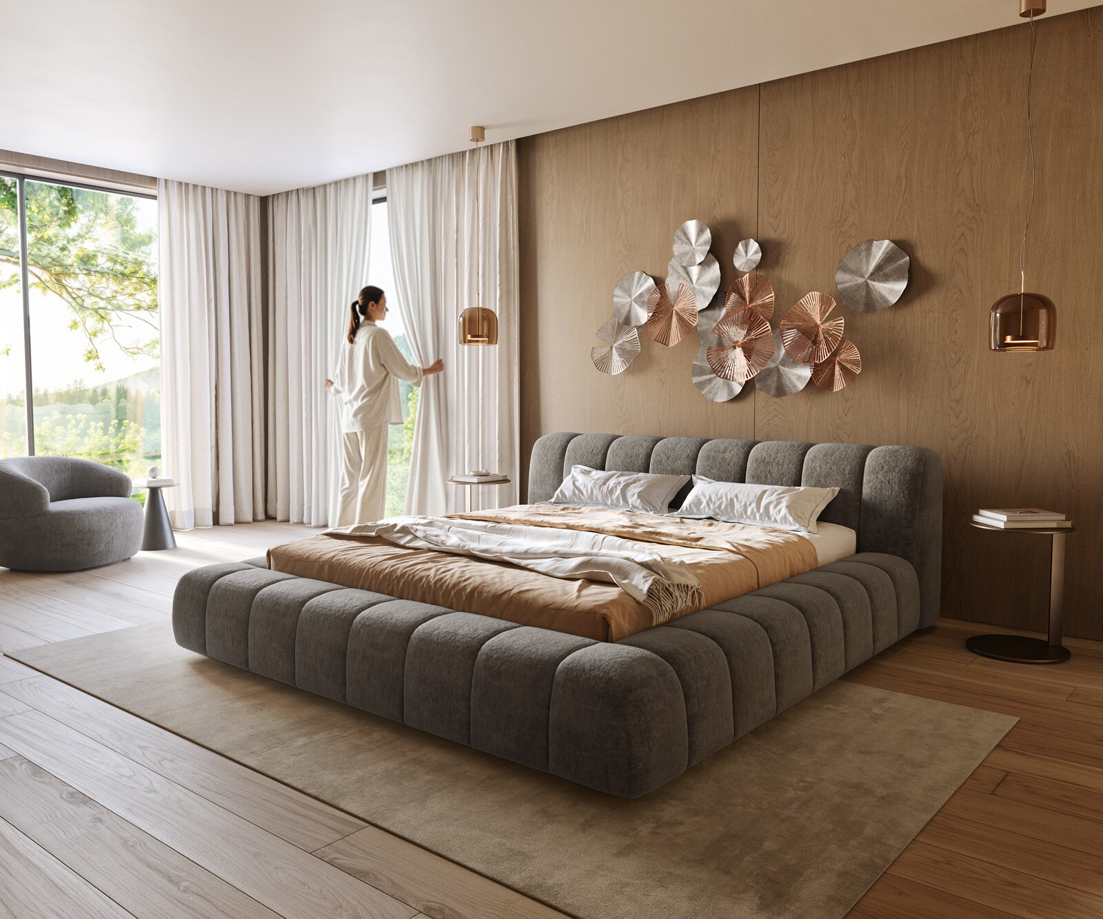 Polsterbettgestell Cutio 180x200 cm Bouclé Soft Schlamm