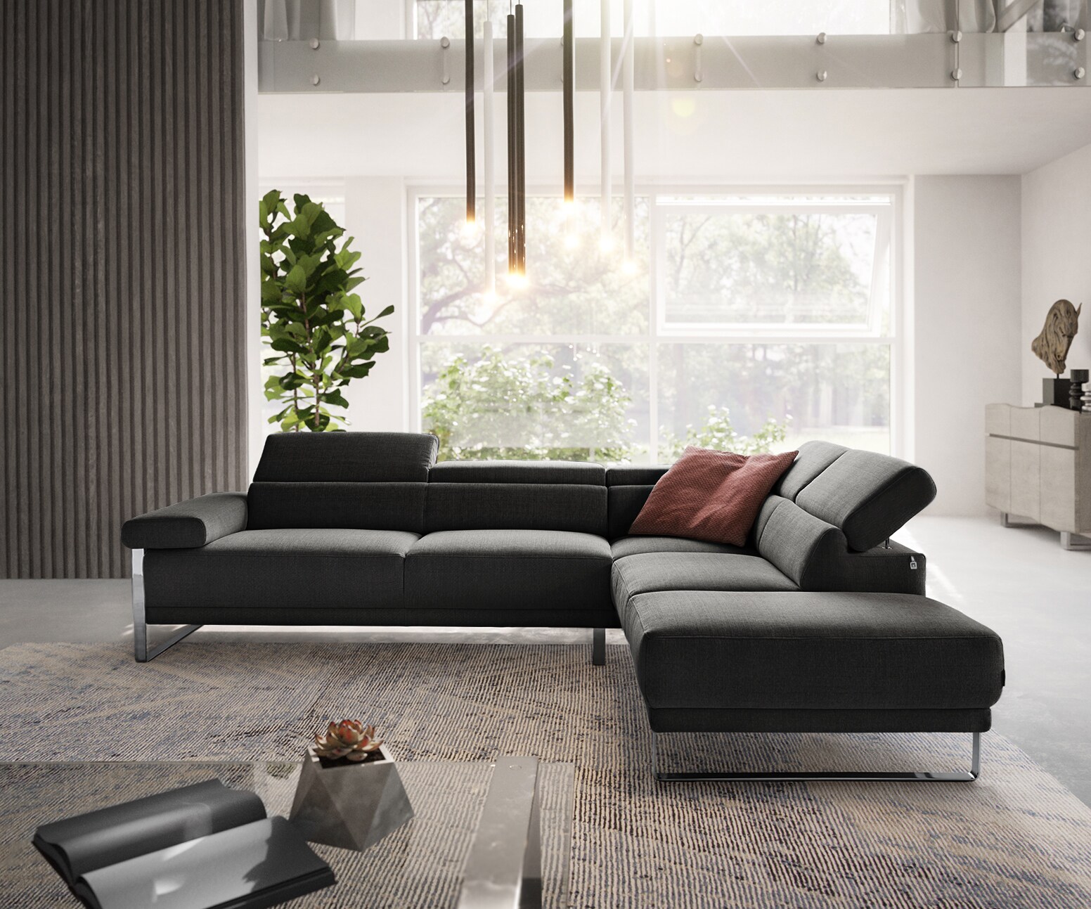 Ecksofa Floyd 300x230 Schwarz Ottomane rechts Kopfteilverstellung by W. Schillig 2