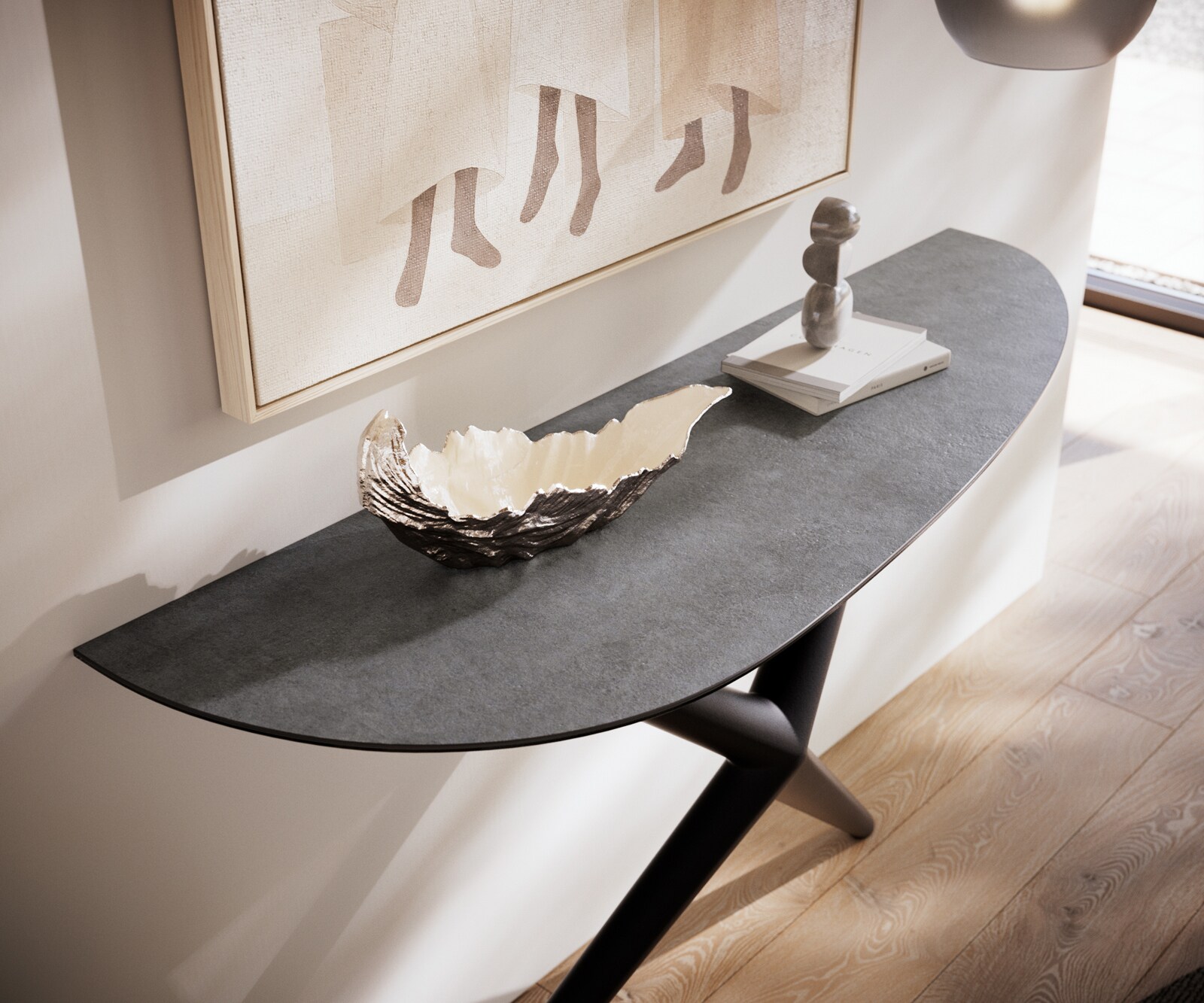 Konsolentisch Edge Oval 140x40 cm Keramik Beton Grau Estelo Metall Schwarz 5
