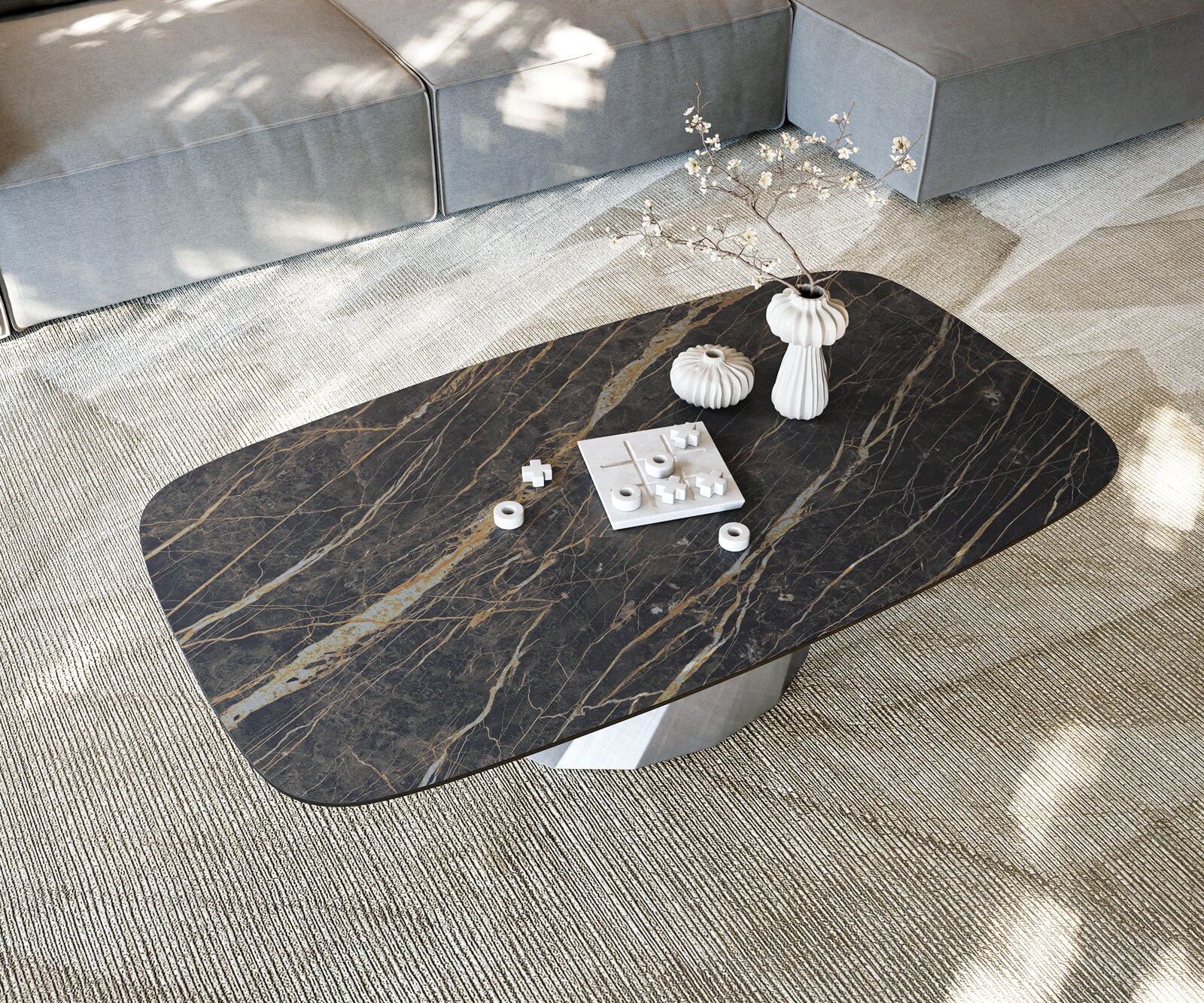 Couchtisch Edge Boot 140x80 cm Keramik Laminam® Noir Desir Braun Parabi Metallic Silber 6