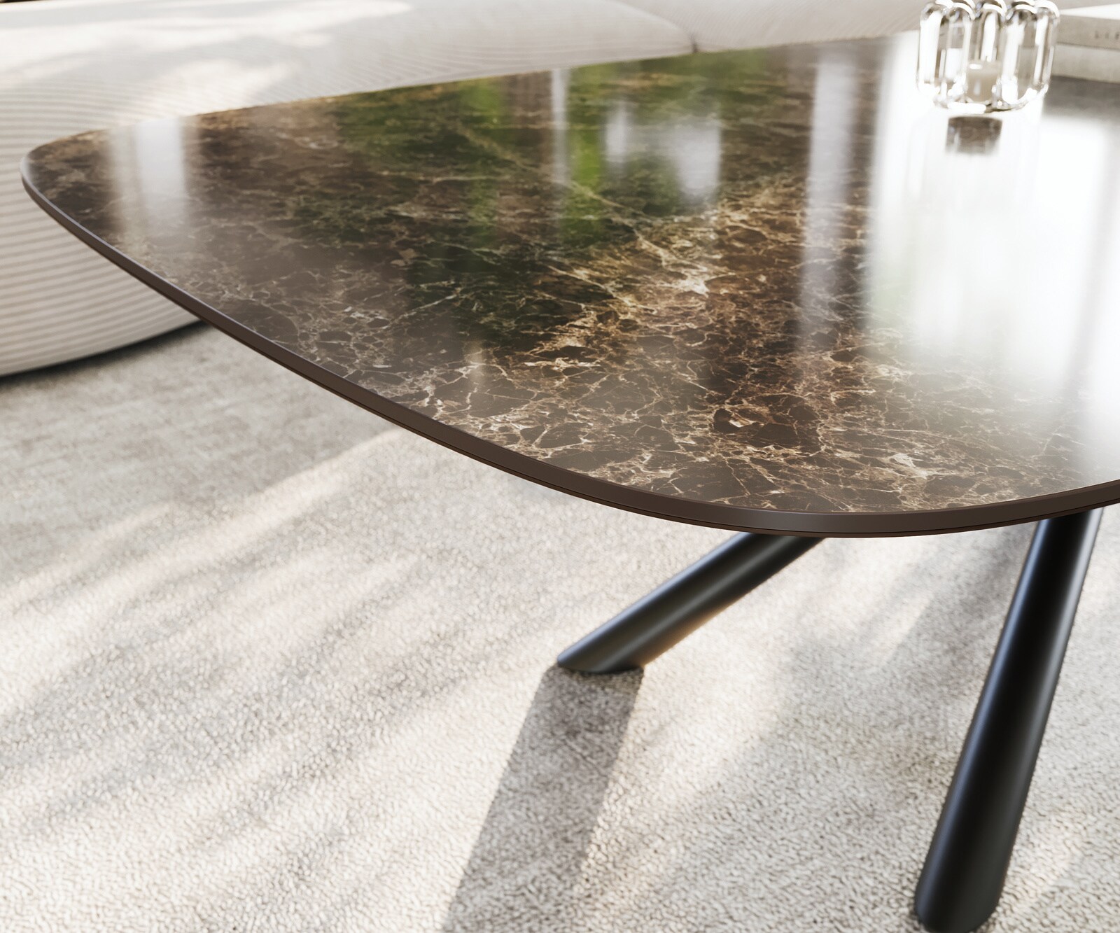 Couchtisch Edge Boot 140x80 cm Keramik Laminam® Emperador Extra Lucidato Dunkelbraun Sarity Metall Schwarz 5