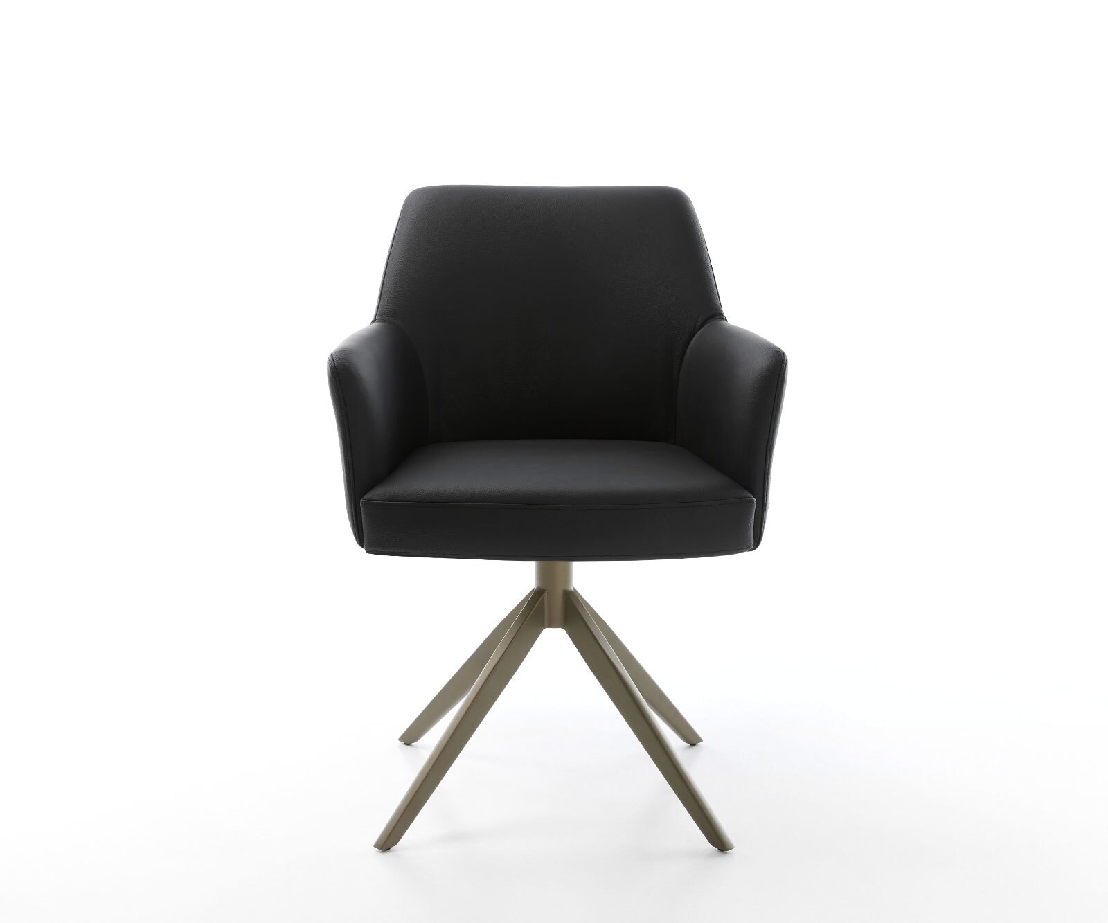 Drehstuhl Xana-Flex mit Armlehnen Echt-Leder Schwarz Kreuzgestell breit Effektfinish Titan 360° drehbar Wippfunktion Taschenfederkern 2