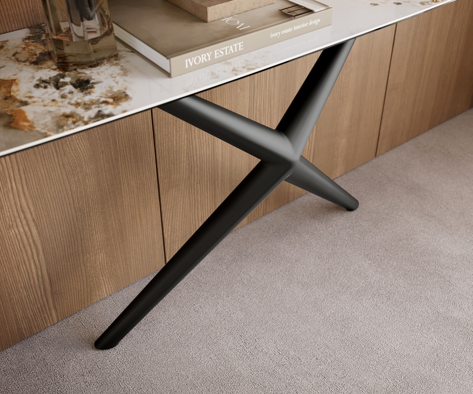 Konsolentisch Edge Boot 180x40 cm Keramik Minas Melange Weiß-Beige Estelo Metall Schwarz 5