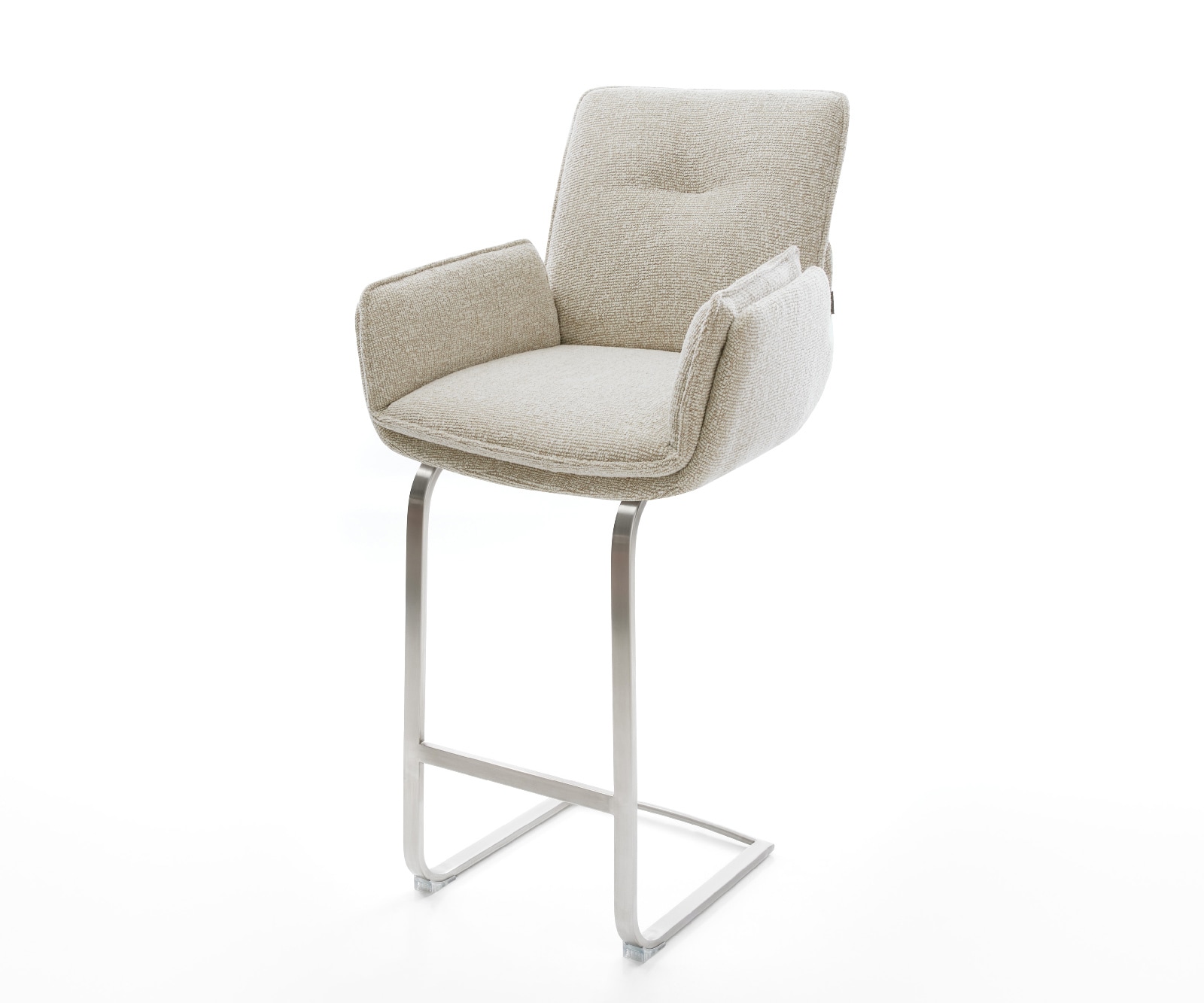 Barstuhl Nela-Flex Webstoff Soft Beige Freischwinger Flach Edelstahl Silberfarben 1