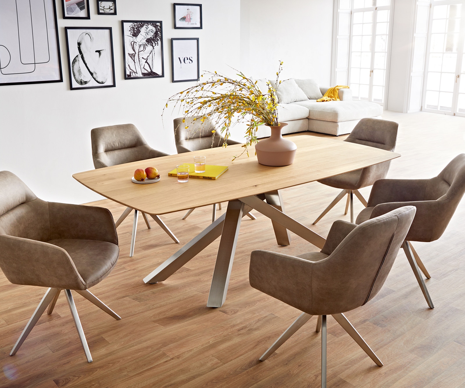 Esstisch Edge Boot 200x100x2,5-3 Eiche Natur Kreuzgestell Rechteck Edelstahl Schweizer Kante 6 Esstisch Edge Boot 200x100x2,5-3 Eiche Natur Kreuzgestell Rechteck Edelstahl Schweizer Kante 6