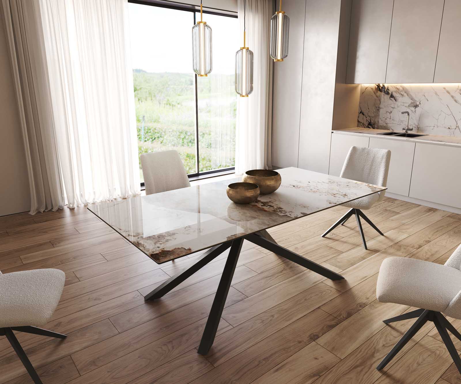 Esstisch Edge 200x100 Keramik Minas Melange Weiß-Beige Kreuzgestell Rechteck Schwarz Esstisch Edge 200x100 Keramik Minas Melange Weiß-Beige Kreuzgestell Rechteck Schwarz