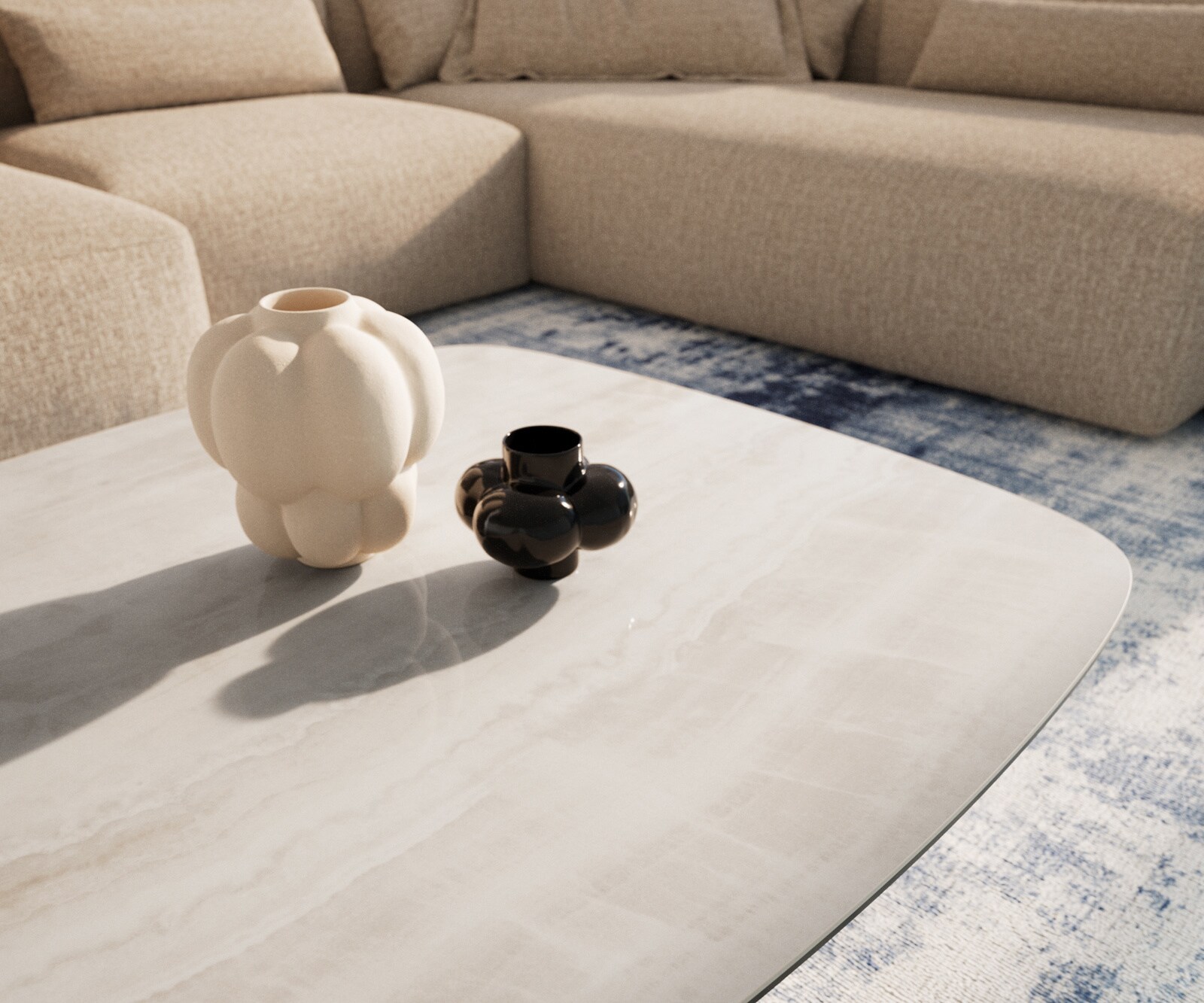 Couchtisch Edge Boot 90x90 cm Keramik Onyx Champagne Parabi Edelstahl gebürstet 6