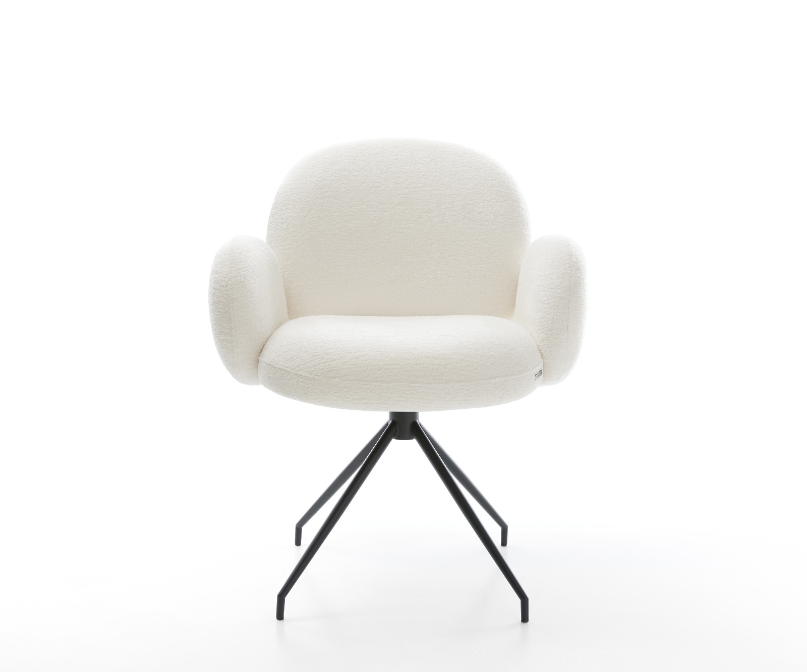 Esszimmerstuhl Nube-Flex mit Armlehnen Bouclé Soft Beige Kreuzgestell konisch Schwarz Taschenfederkern 1