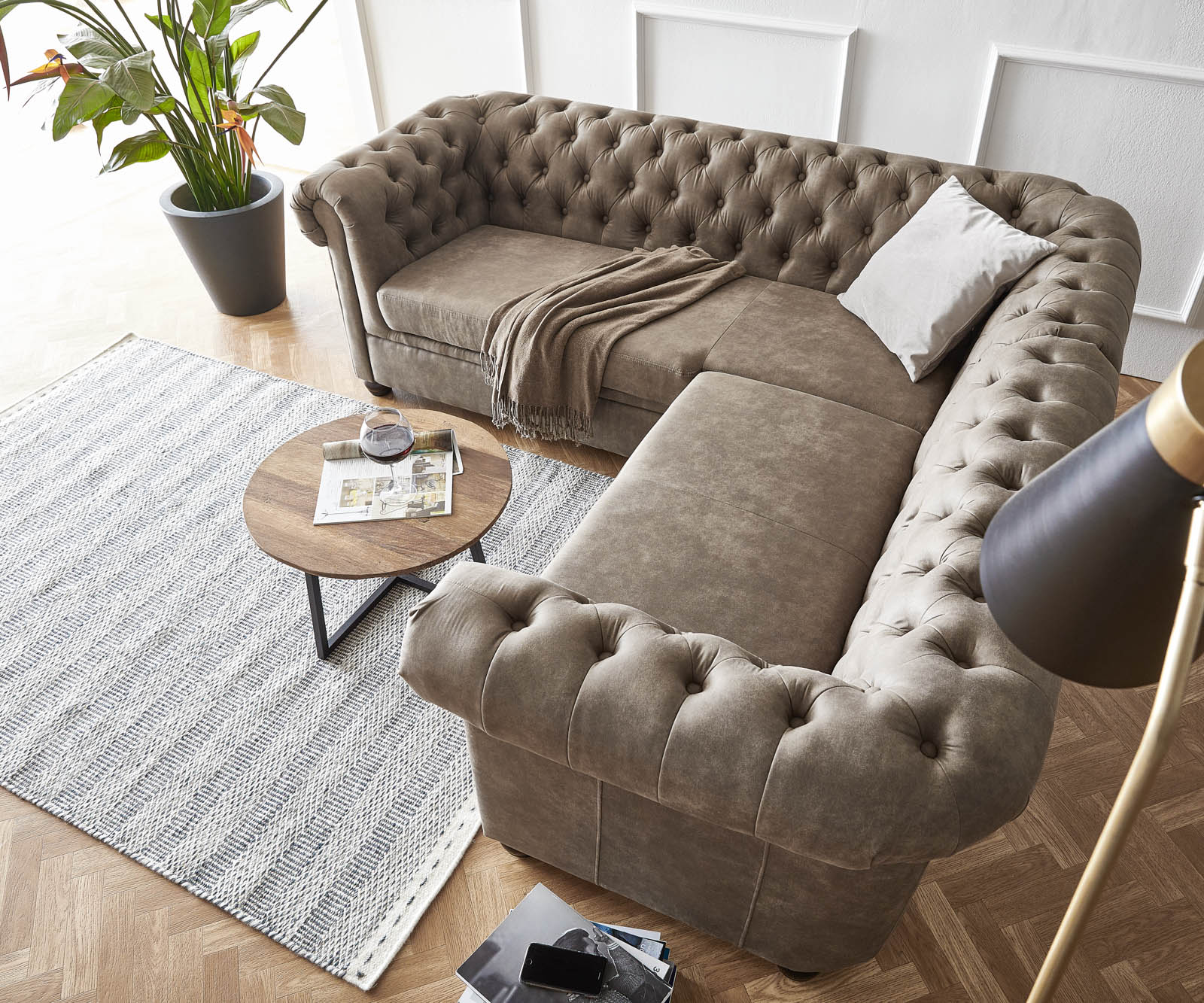 Ecksofa Chesterfield 209x200 cm Taupe Abgesteppt 1 Ecksofa Chesterfield 209x200 cm Taupe Abgesteppt 1