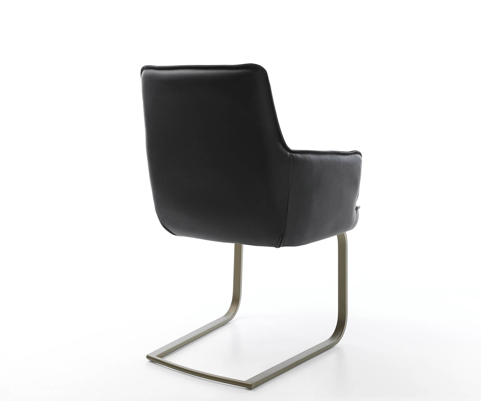 Freischwinger Heira-Flex mit Armlehnen Echt-Leder Schwarz Freischwinger flach Effektfinish Titan Taschenfederkern 5