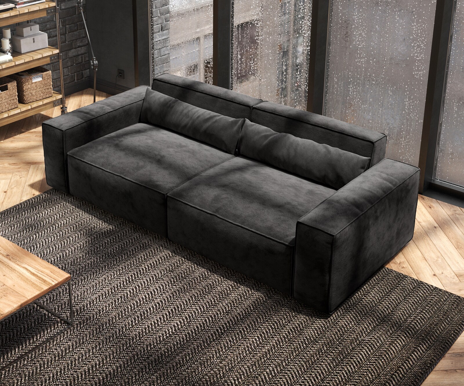 Big-Sofa Sirpio 230x95 cm Mikrofaser Schwarz 3