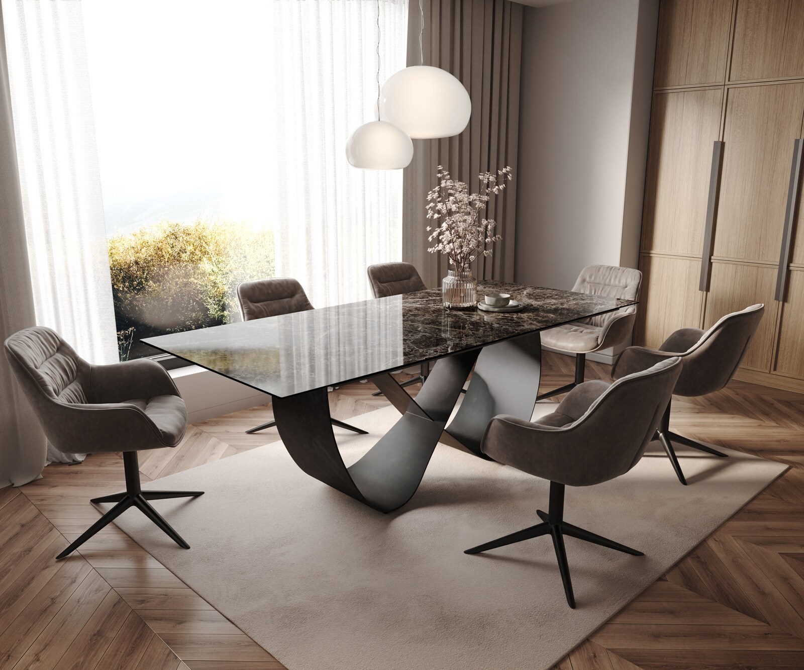 Esstisch Edge 180-220x100 Keramik Laminam® Emperador Extra Lucidato Dunkelbraun Infinity Metall Schwarz ausziehbar 6