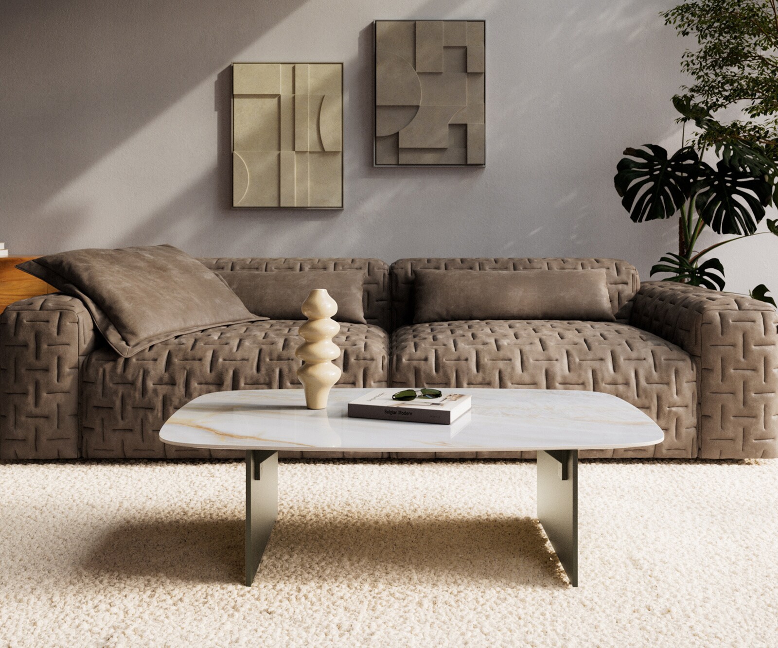 Couchtisch Edge Boot 120x70 cm Keramik Onyx Pearl Salto Metall Effektfinish Titan 2