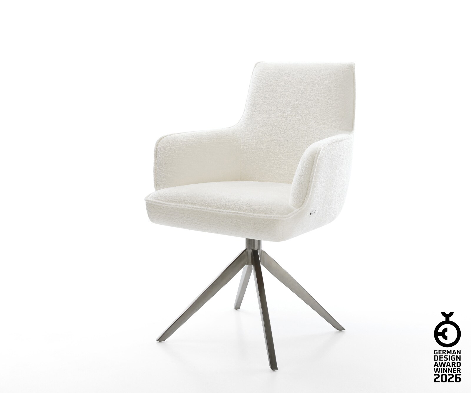 Drehstuhl Heira-Flex mit Armlehnen Bouclé Soft Beige Kreuzgestell breit Gra günstig online kaufen