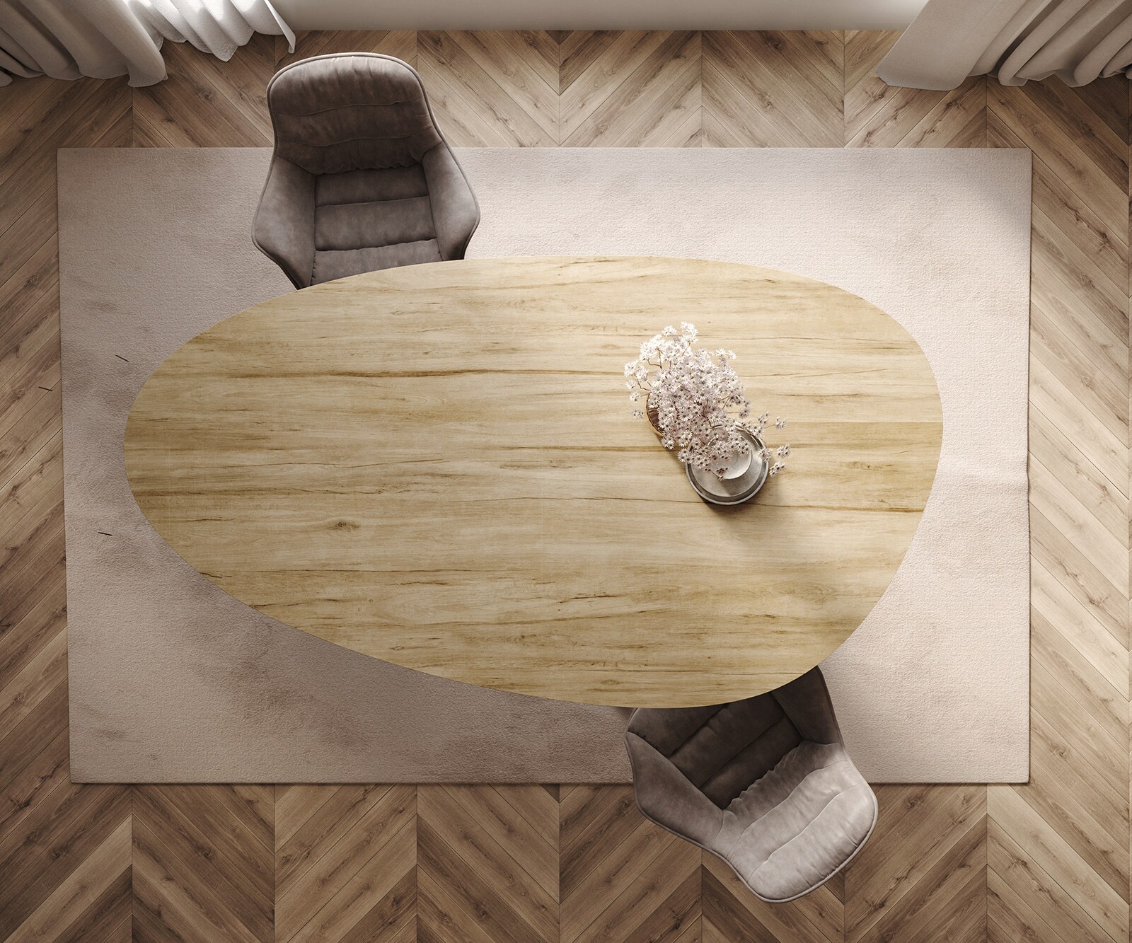 Esstisch Edge Oval 220x120 Keramik Laminam® Sabbia Eichefarbig Zenthara kantig Metall Effektfinish Titan 6