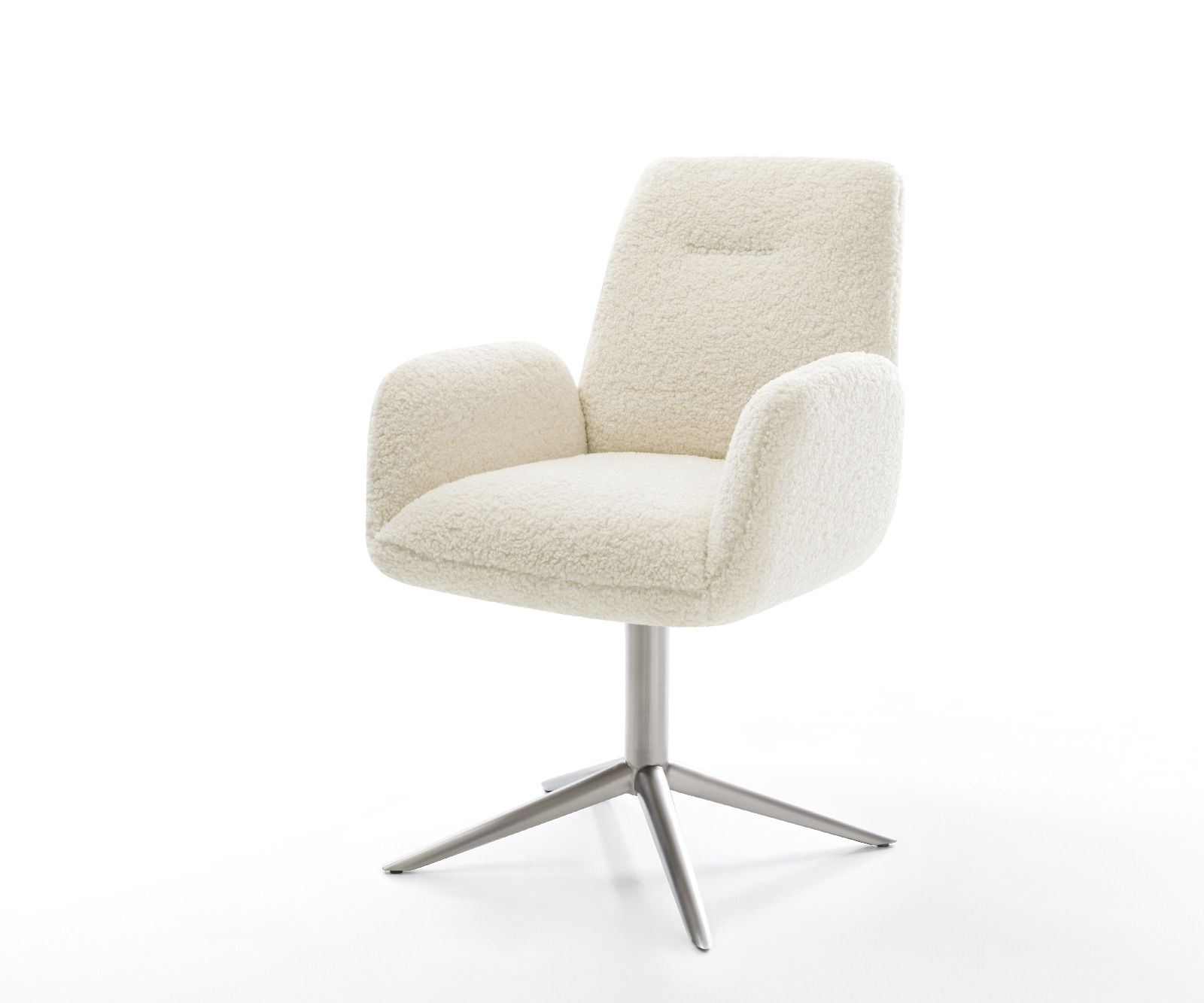 Drehstuhl Zoa-Flex Teddystoff Beige Fußkreuz Edelstahl 360° drehbar Wippfunktion Taschenfederkern